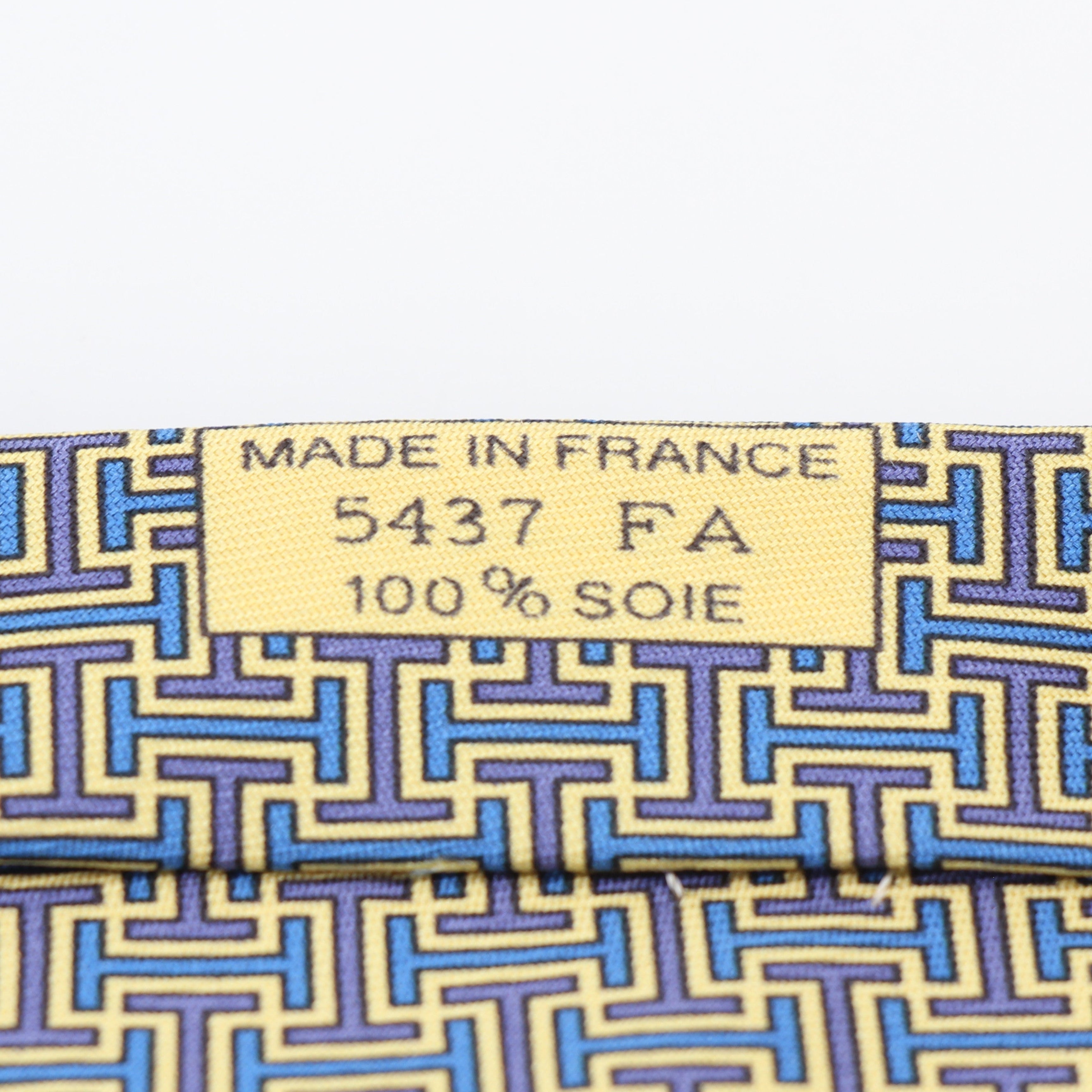 Hermès Geometric Silk Neck Tie Blue Yellow