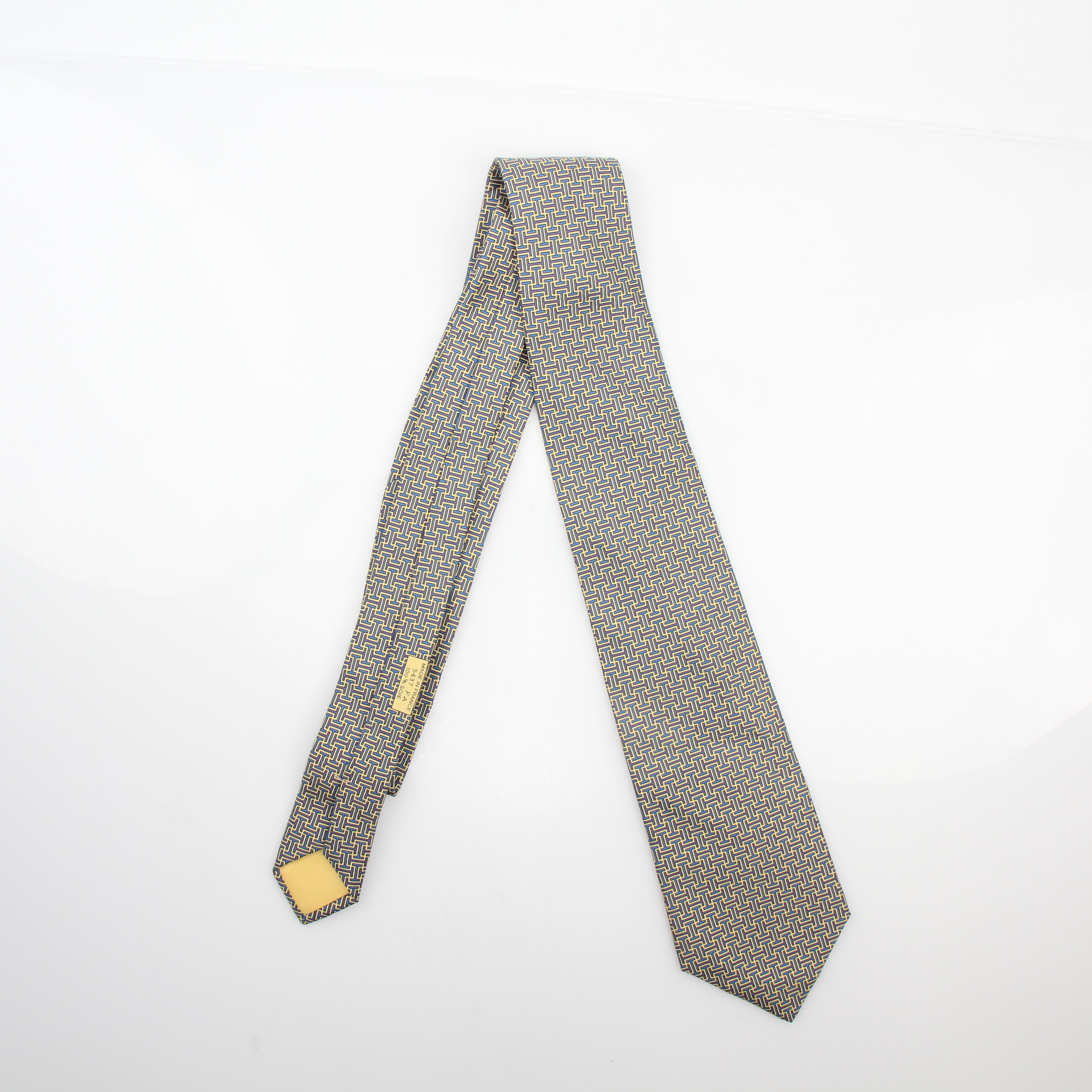 Hermès Geometric Silk Neck Tie Blue Yellow