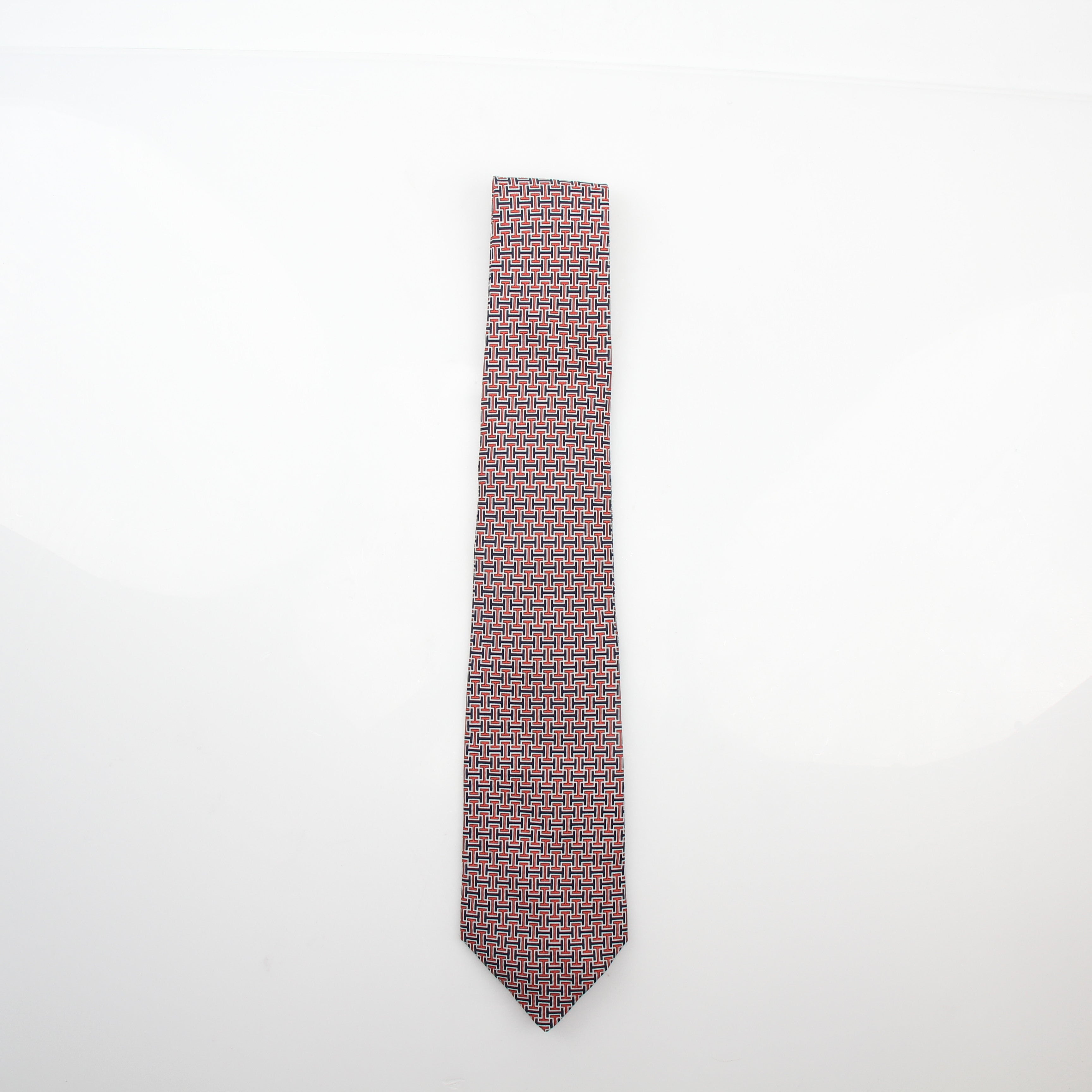 Hermès Geometric Silk Neck Tie Red Navy