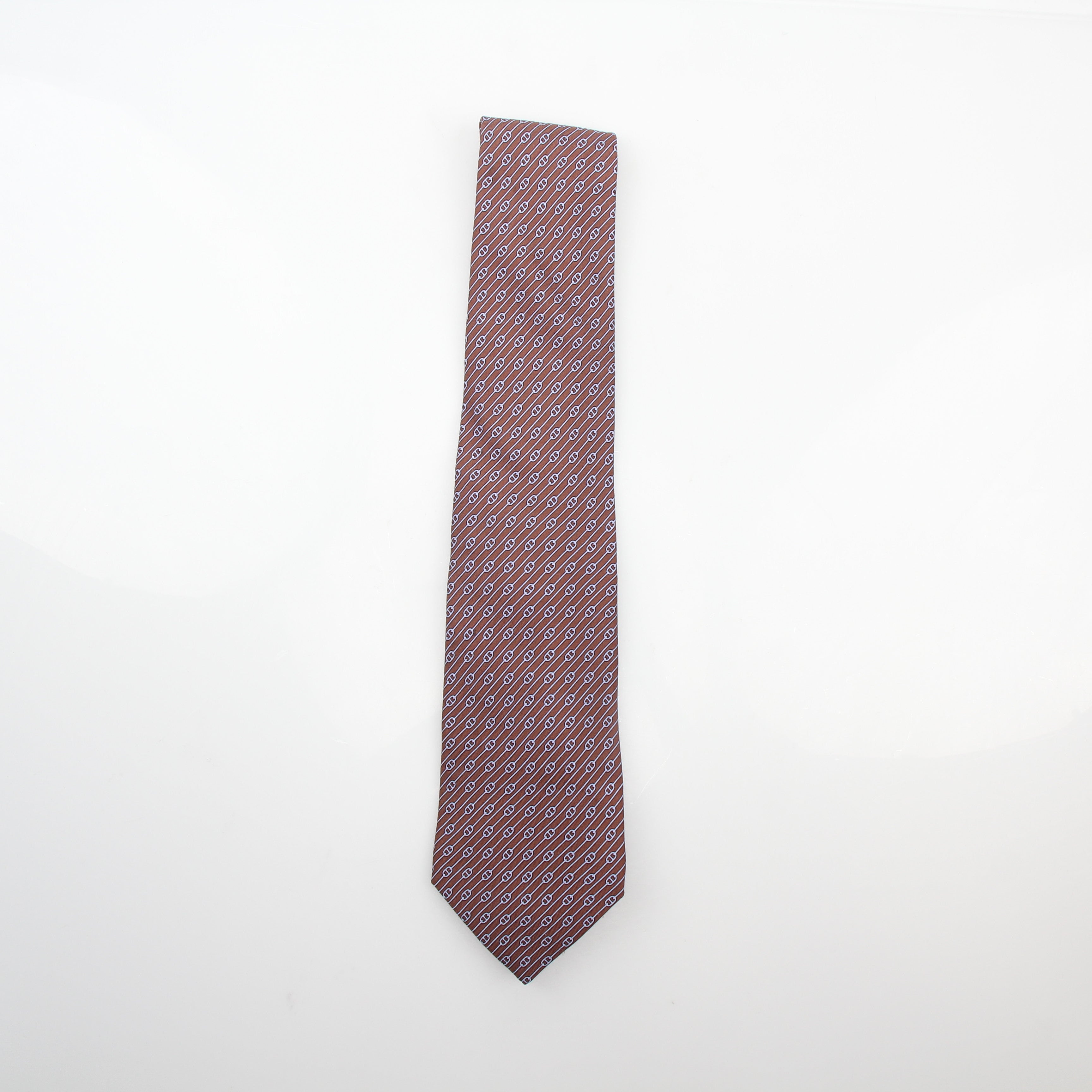 Hermès Brown Purple Chain Print Silk Neck Tie