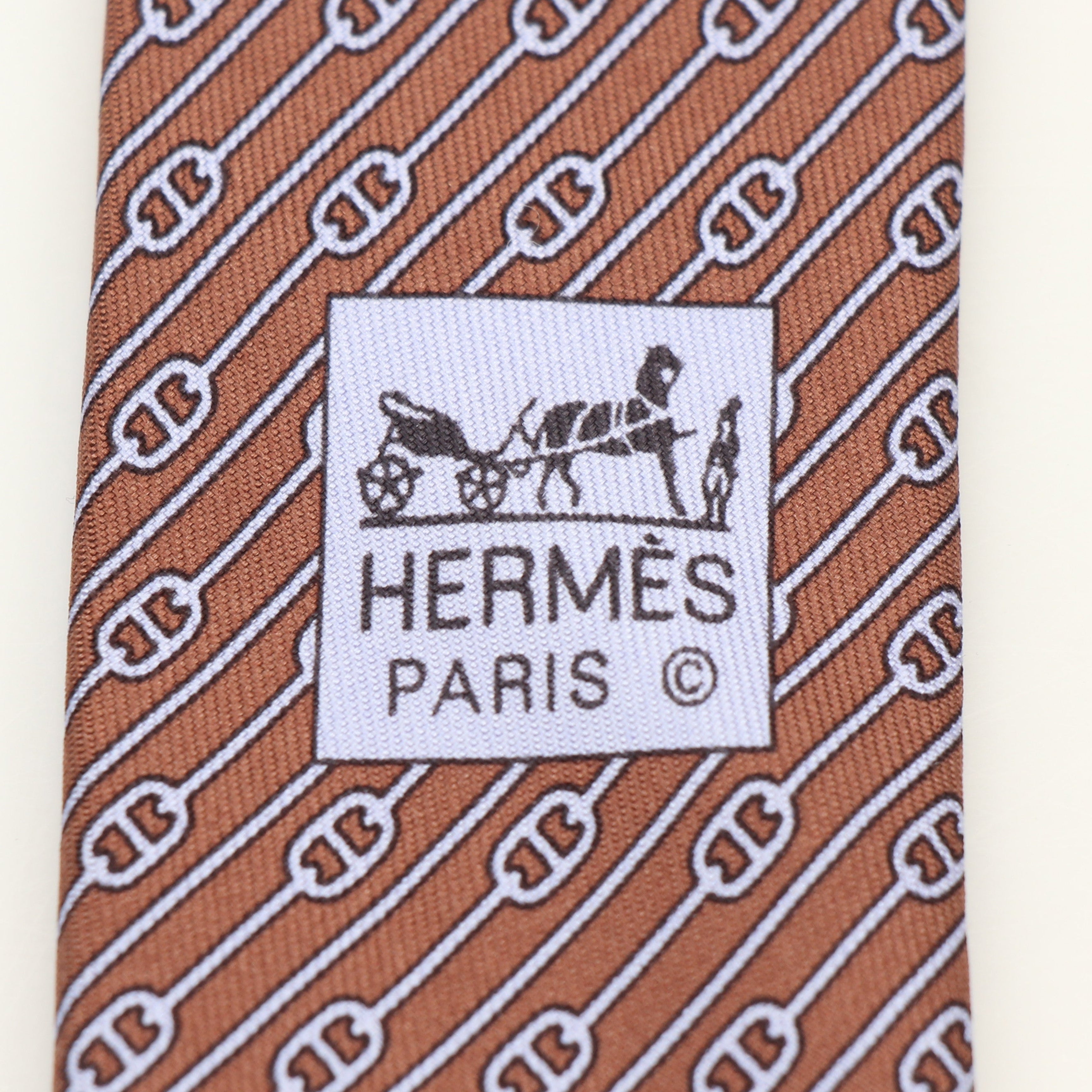 Hermès Brown Purple Chain Print Silk Neck Tie