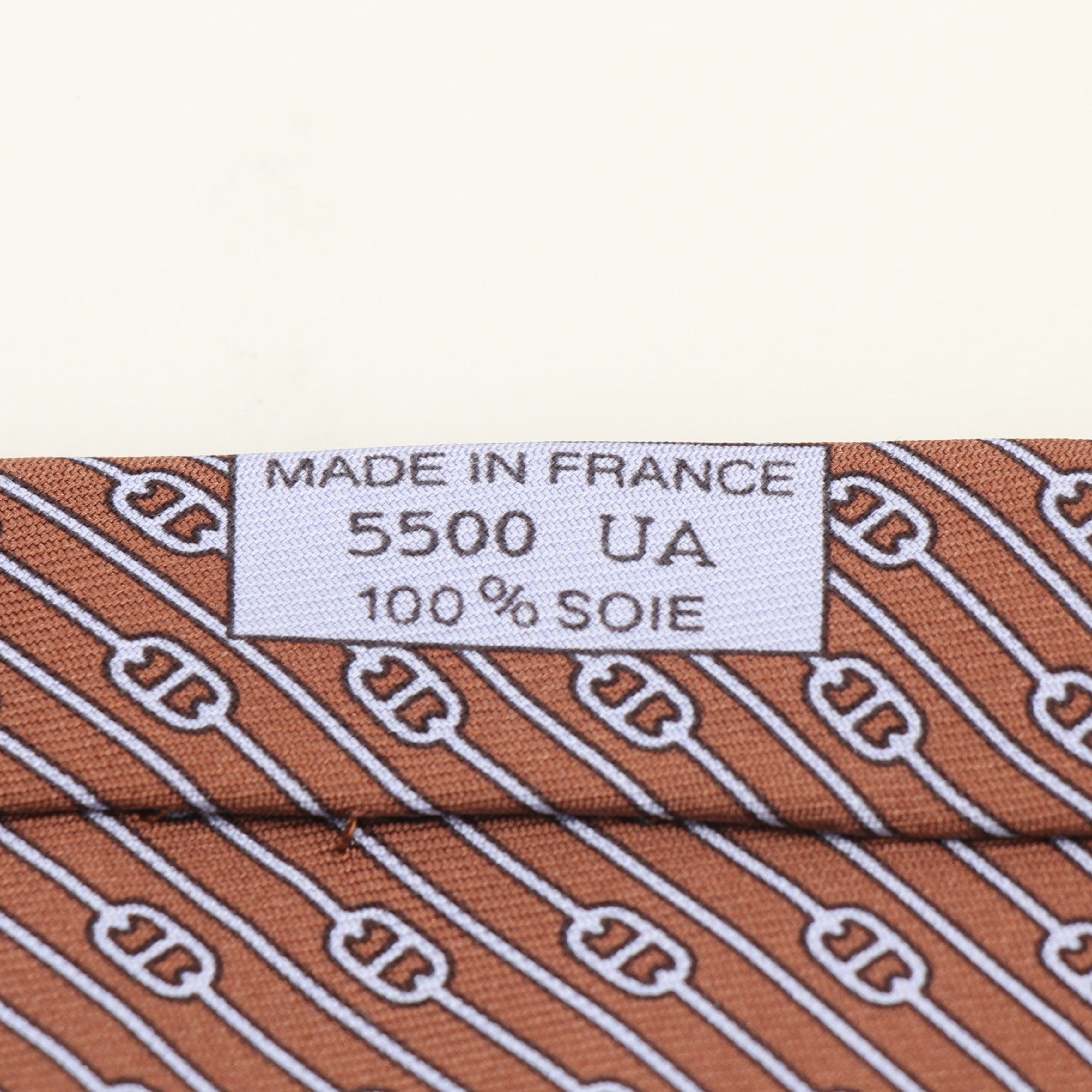 Hermès Brown Purple Chain Print Silk Neck Tie