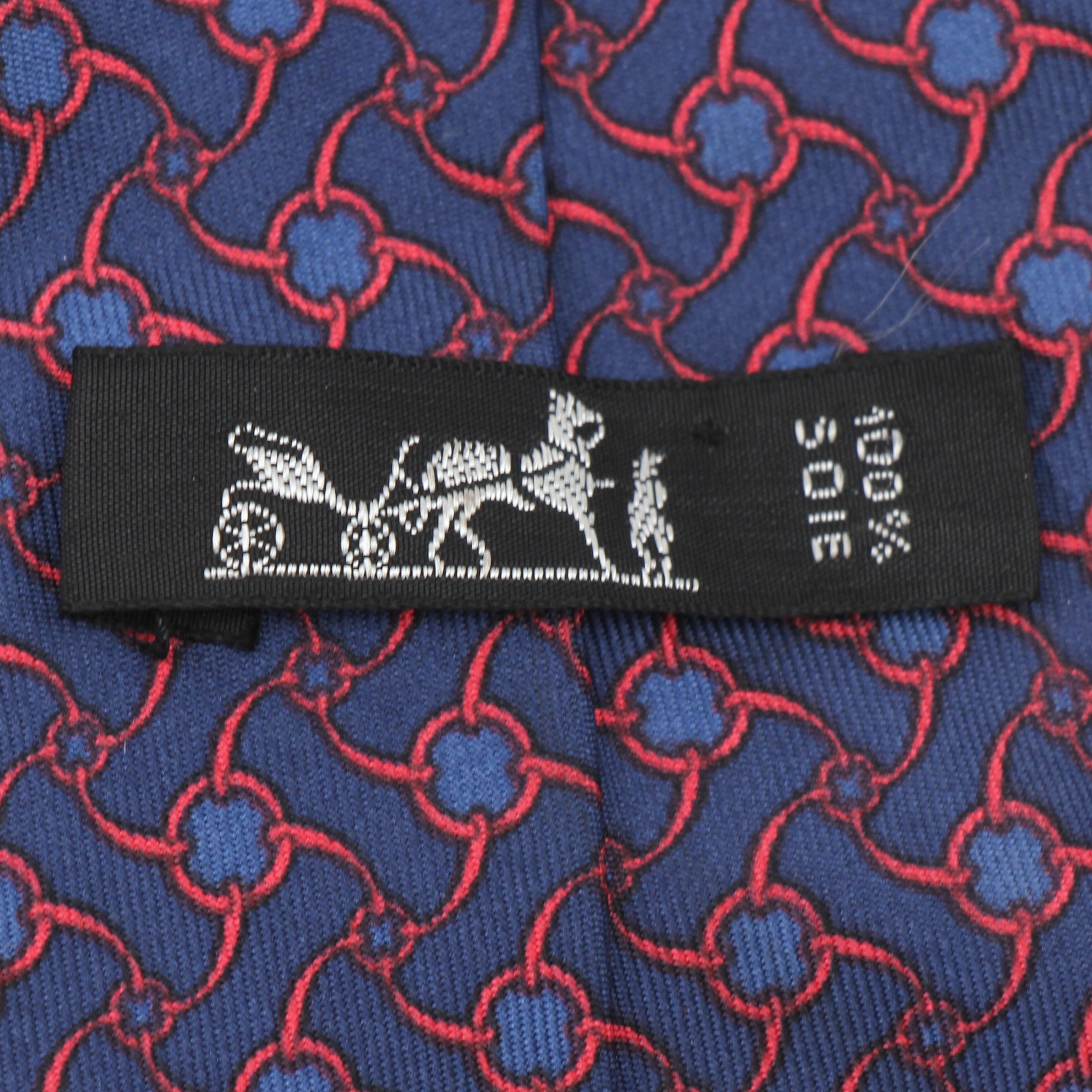 Hermès Red Blue Chain Print Silk Neck Tie