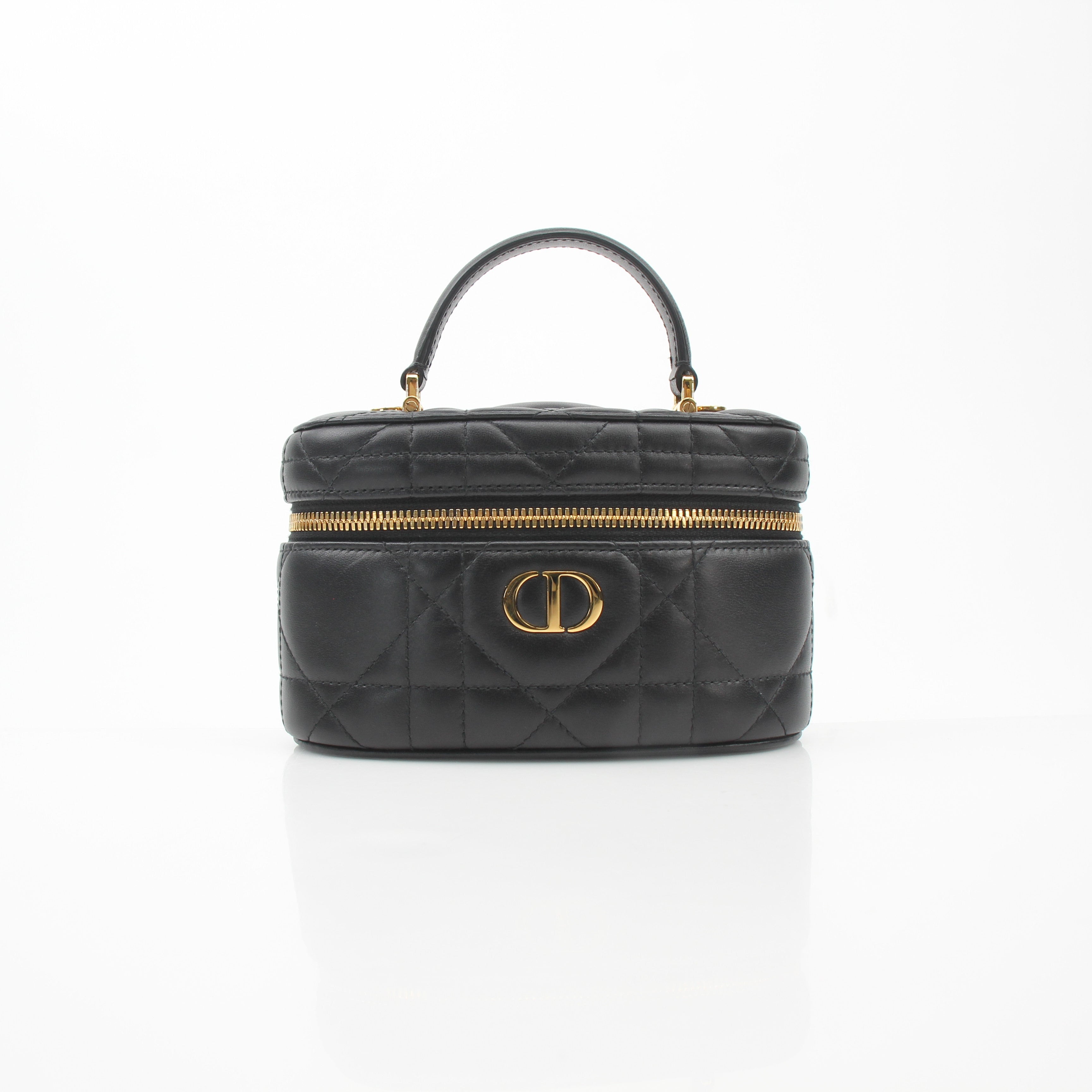 Christian Dior Black Macro Cannage Lambskin Caro Mini Vanity Case