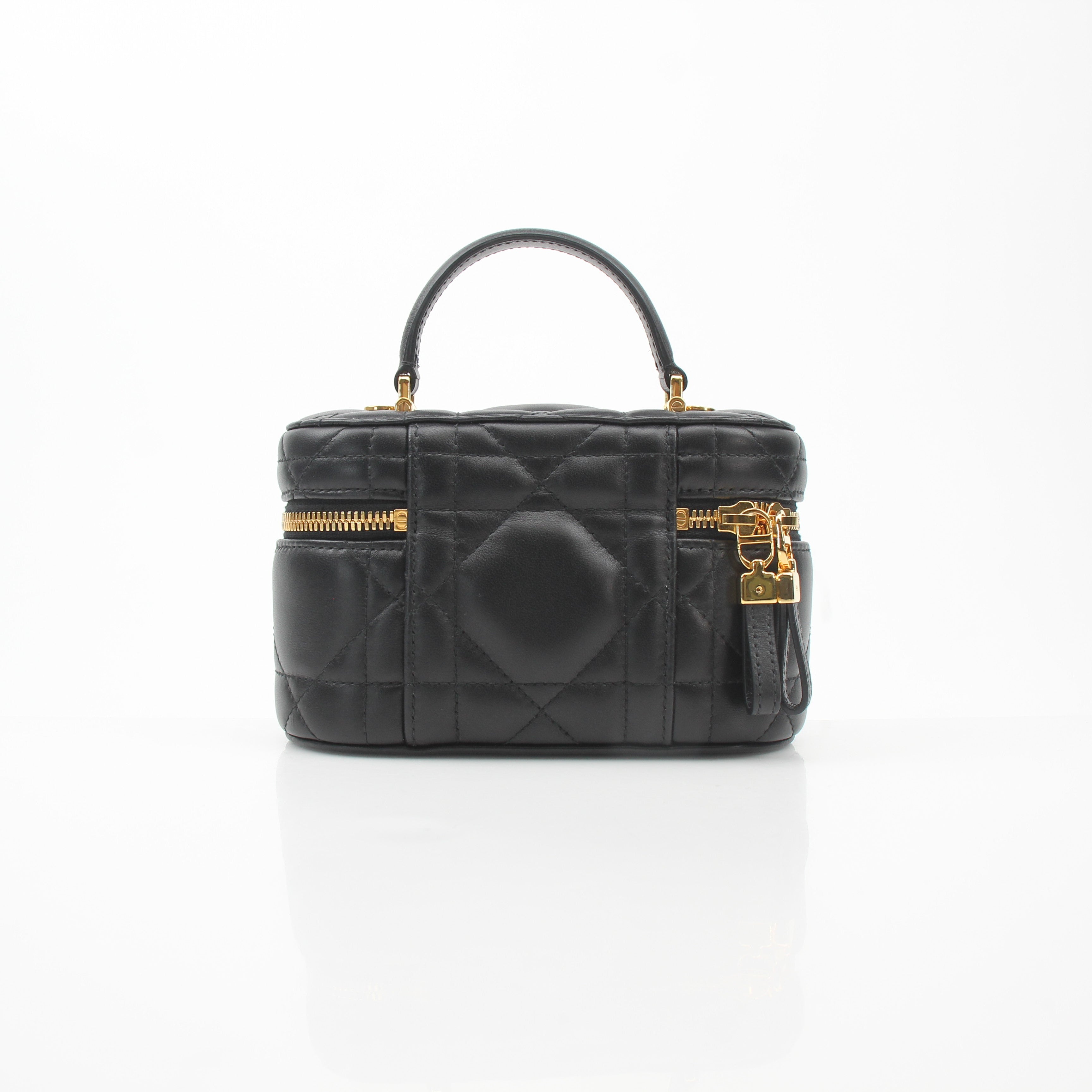 Christian Dior Black Macro Cannage Lambskin Caro Mini Vanity Case