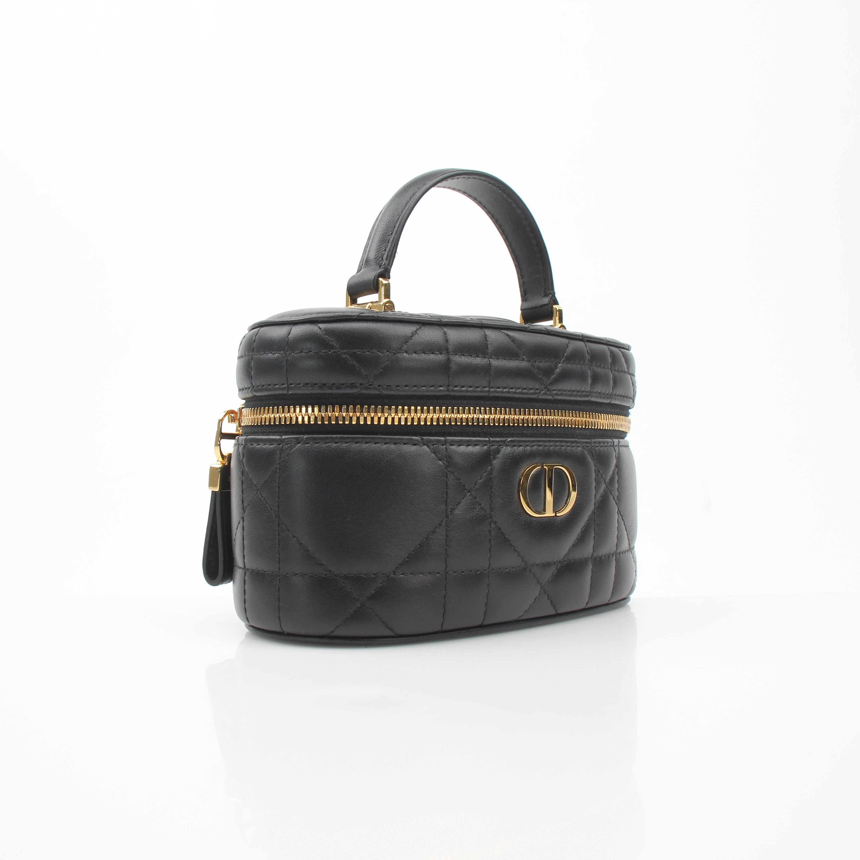 Christian Dior Black Macro Cannage Lambskin Caro Mini Vanity Case
