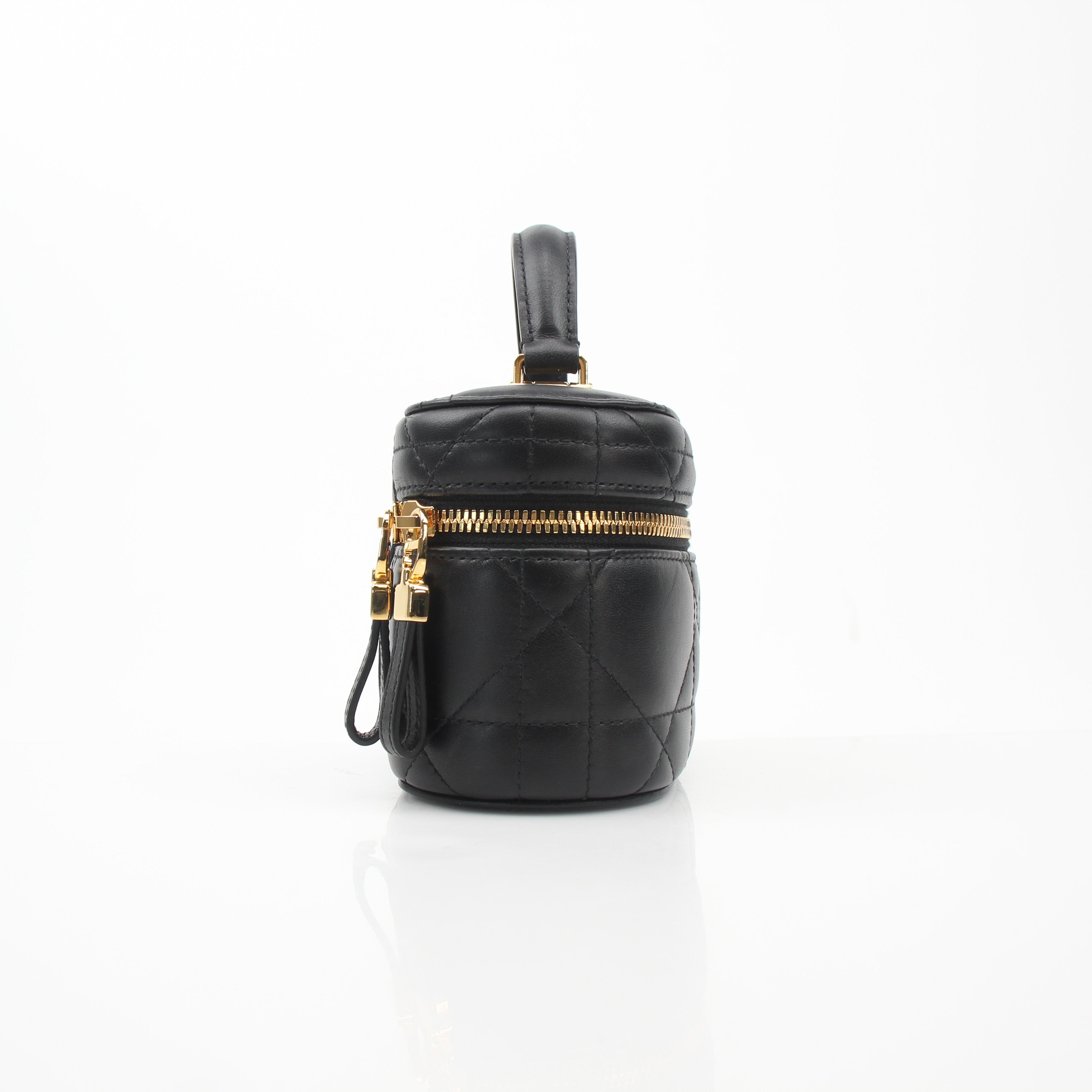 Christian Dior Black Macro Cannage Lambskin Caro Mini Vanity Case
