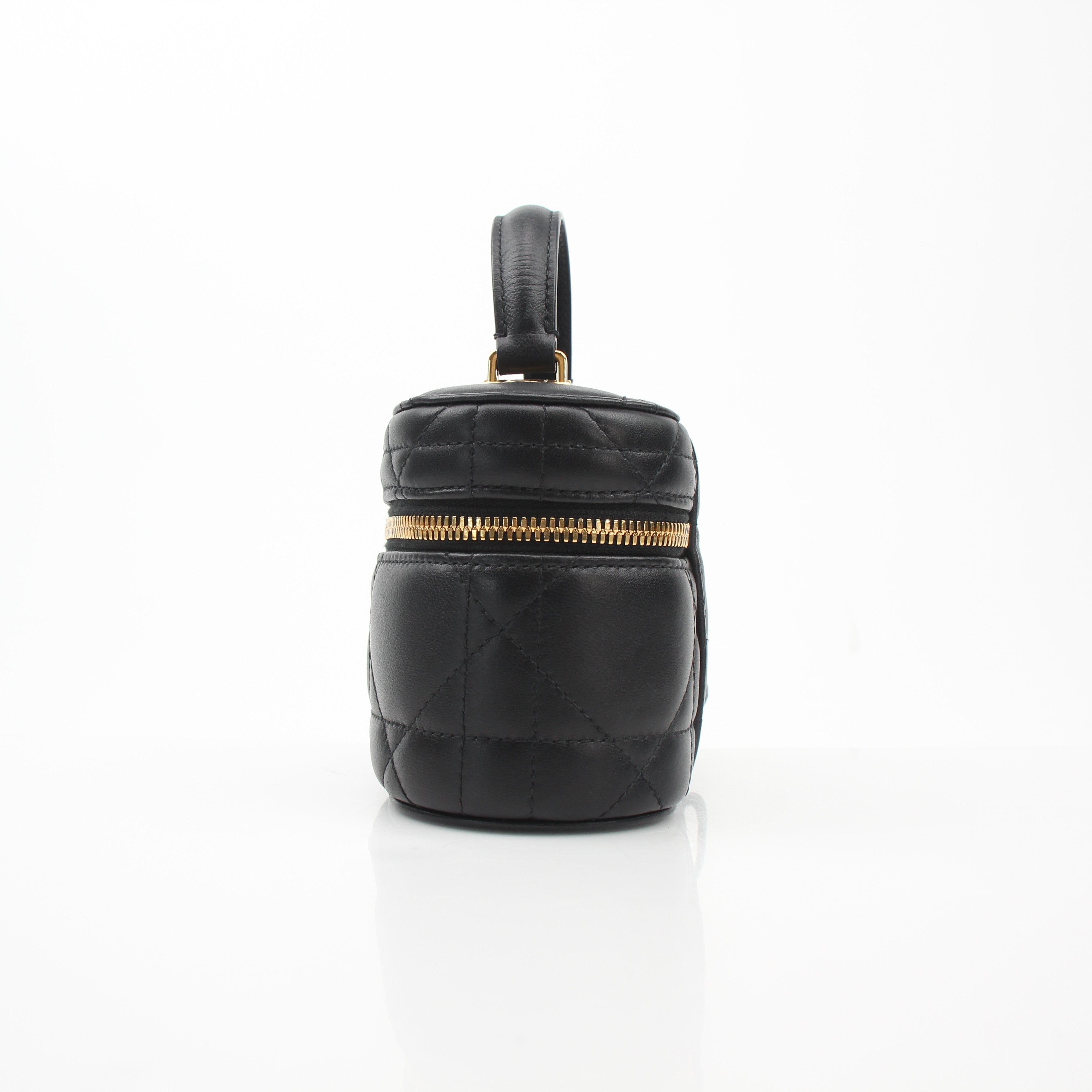 Christian Dior Black Macro Cannage Lambskin Caro Mini Vanity Case