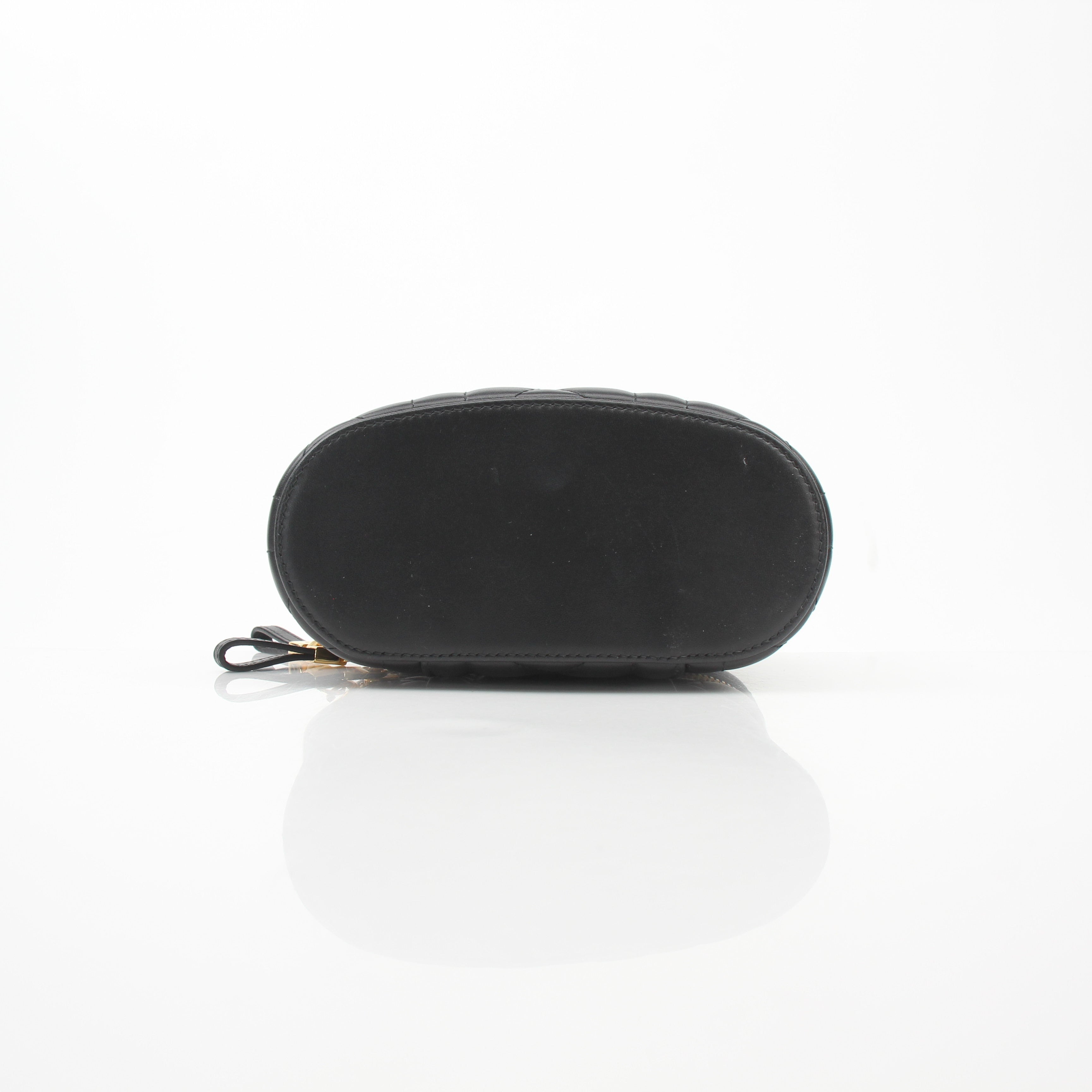 Christian Dior Black Macro Cannage Lambskin Caro Mini Vanity Case