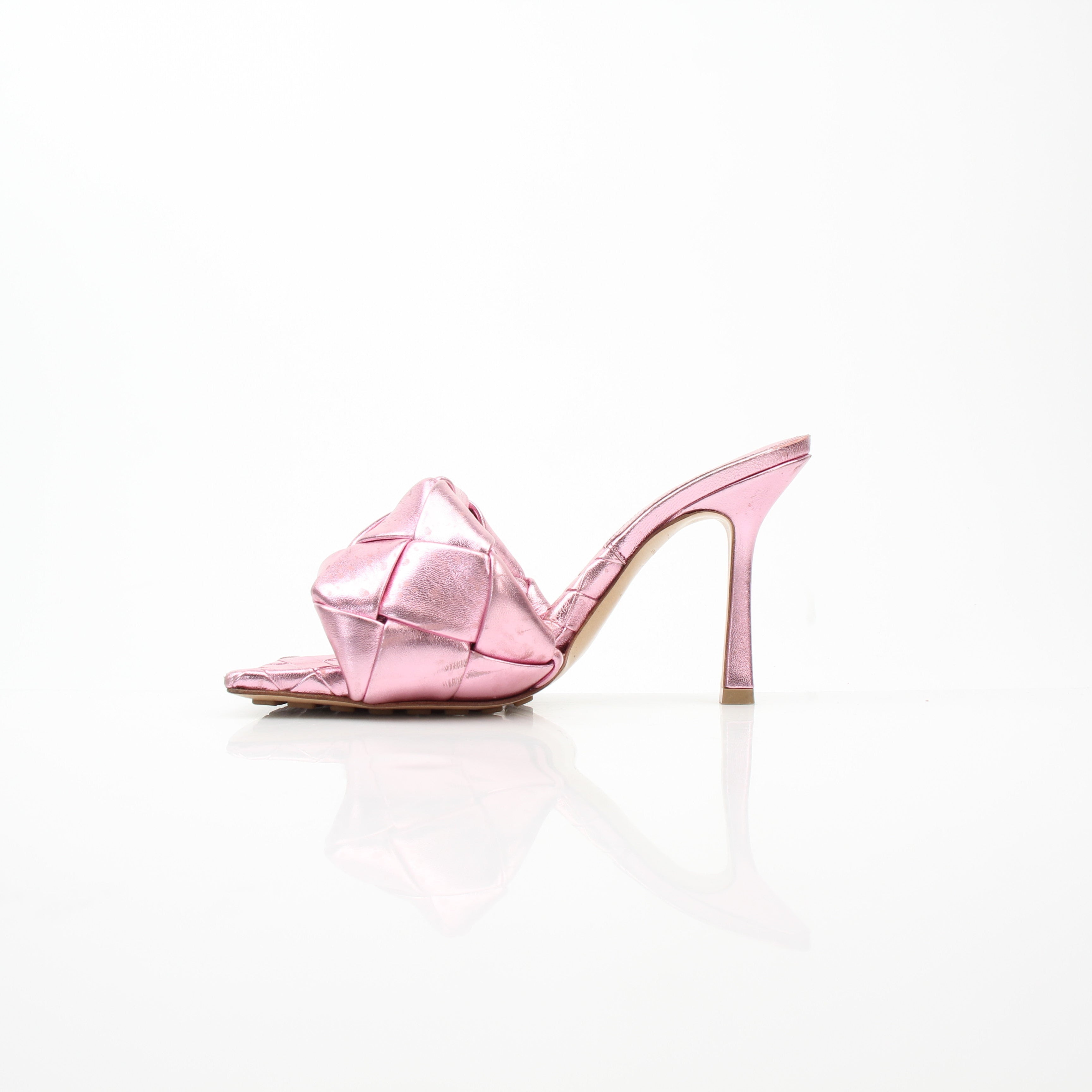 Bottega Veneta Lido Pink Metallic Leather Mule Sandals