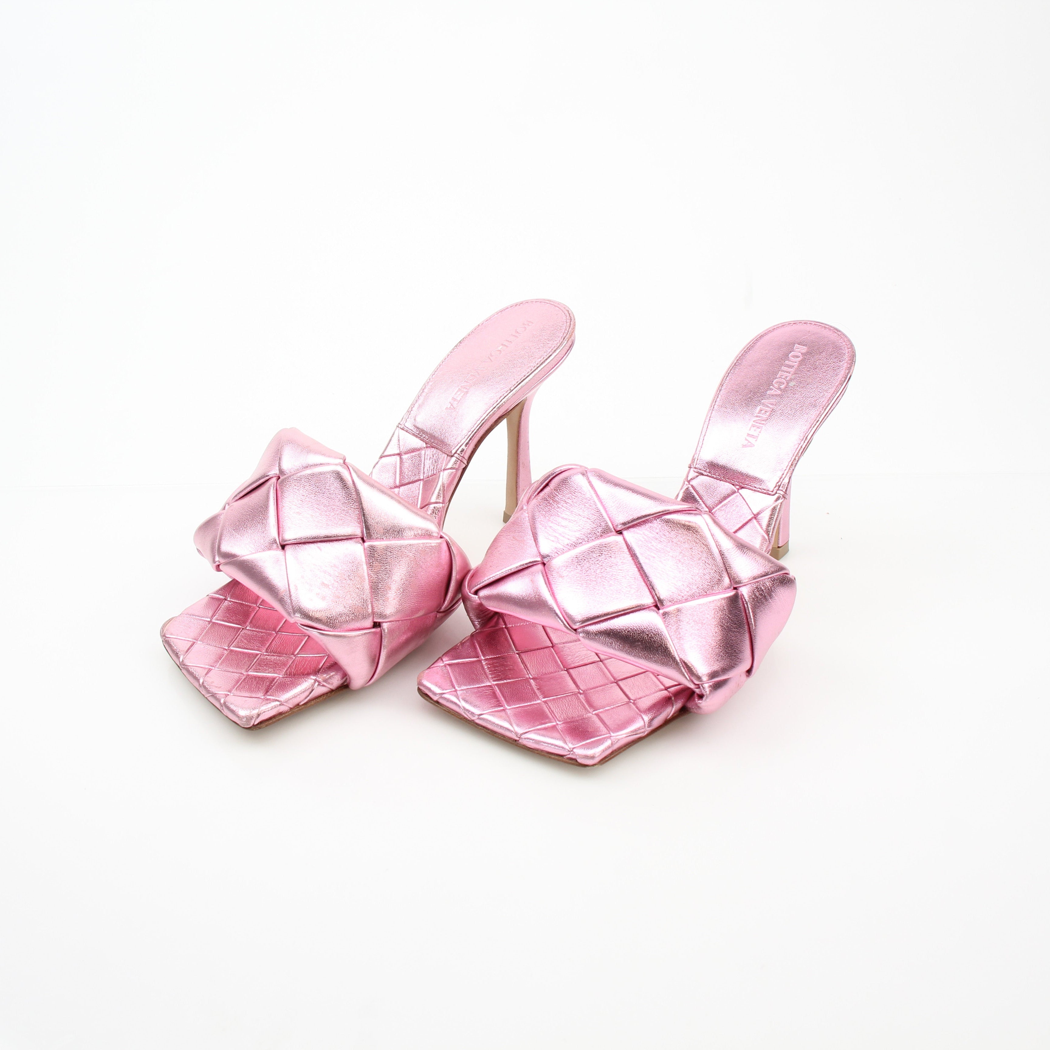 Bottega Veneta Lido Pink Metallic Leather Mule Sandals