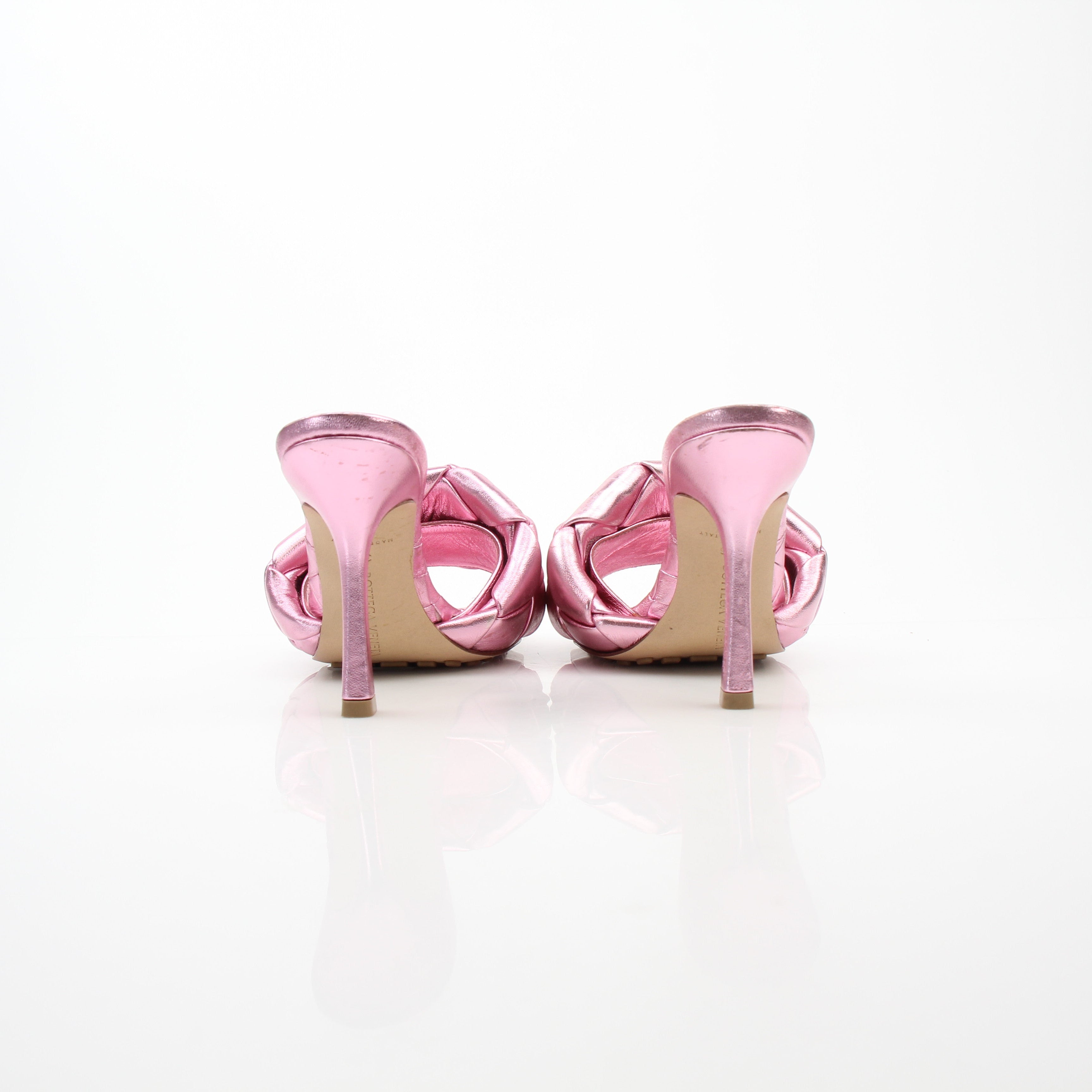 Bottega Veneta Lido Pink Metallic Leather Mule Sandals