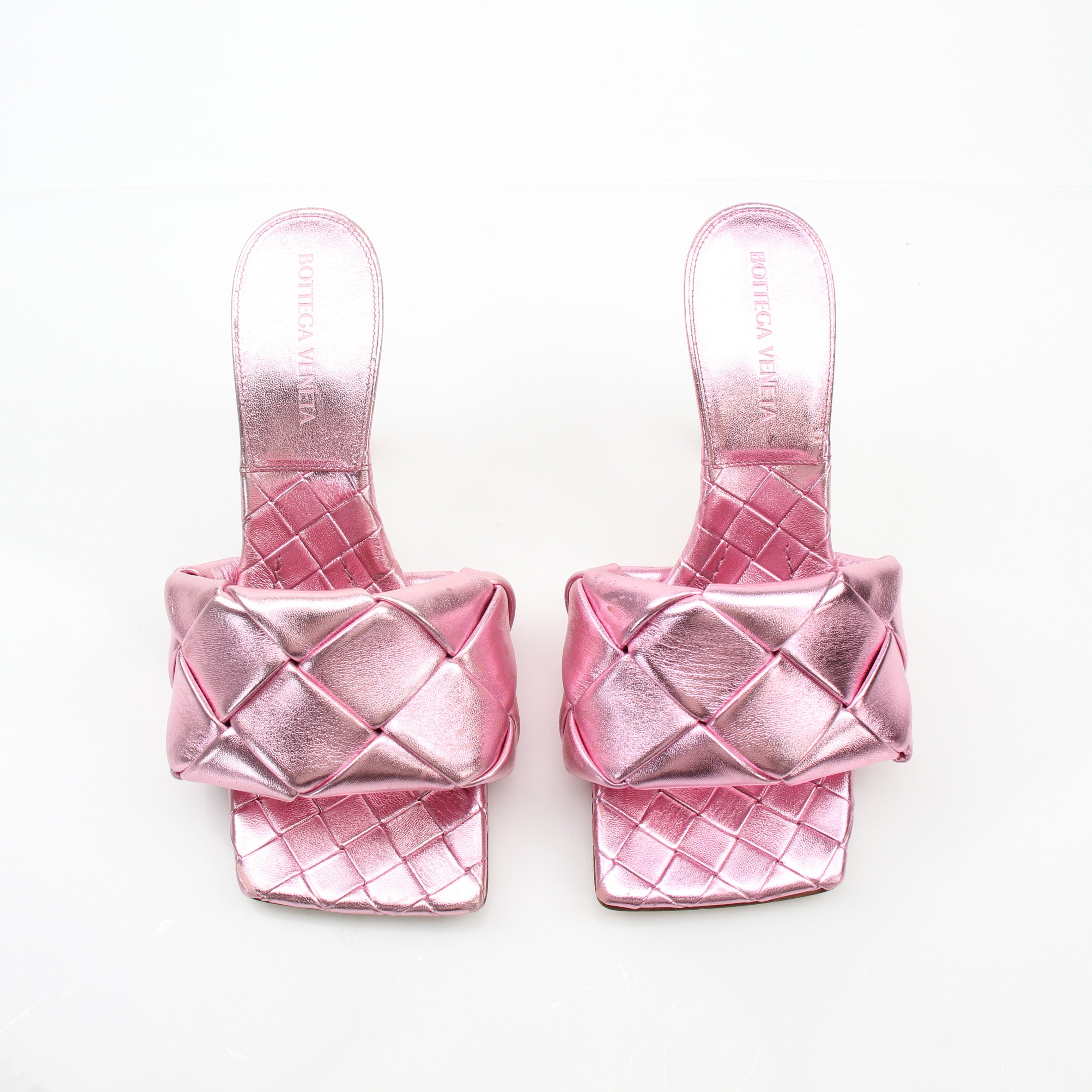 Bottega Veneta Lido Pink Metallic Leather Mule Sandals