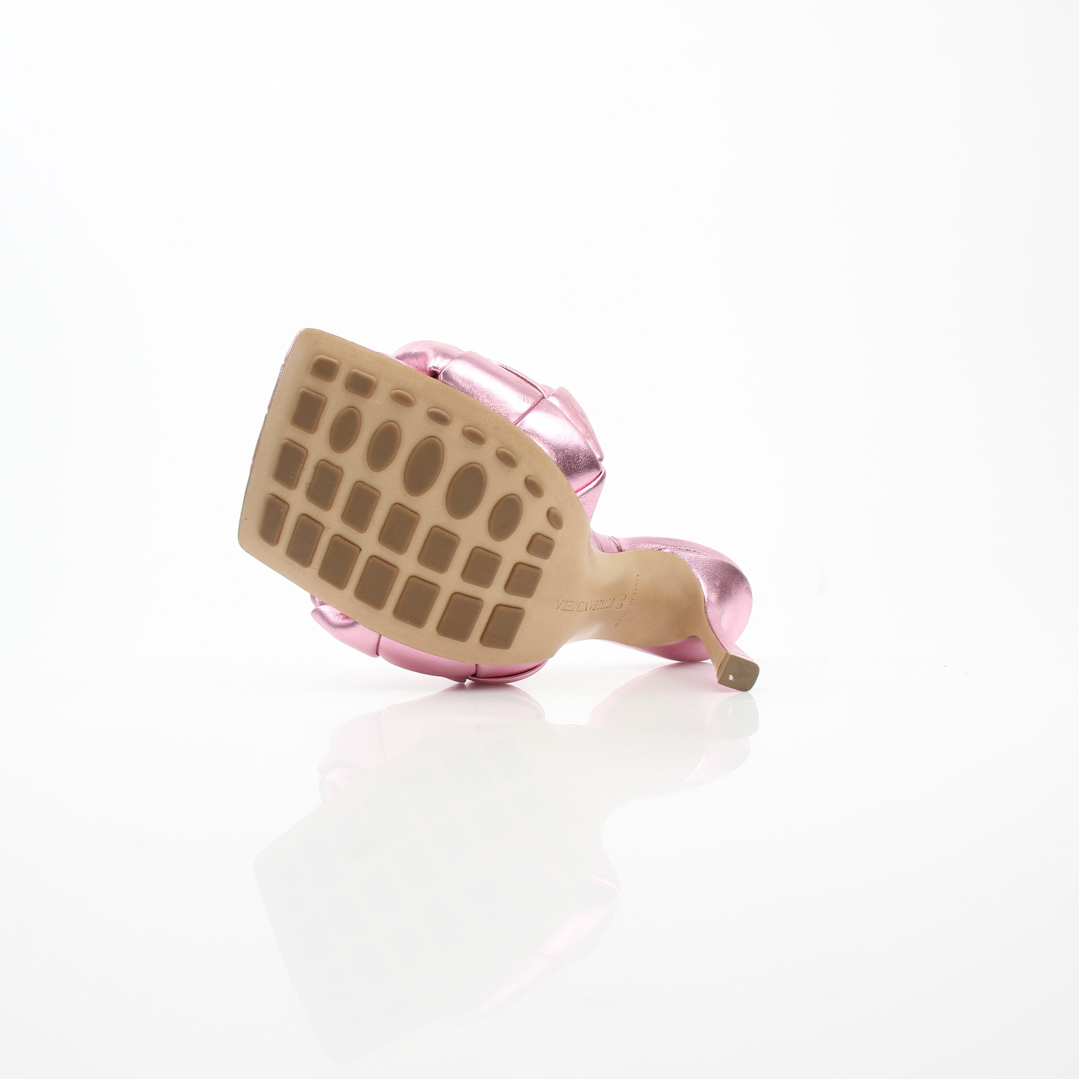 Bottega Veneta Lido Pink Metallic Leather Mule Sandals