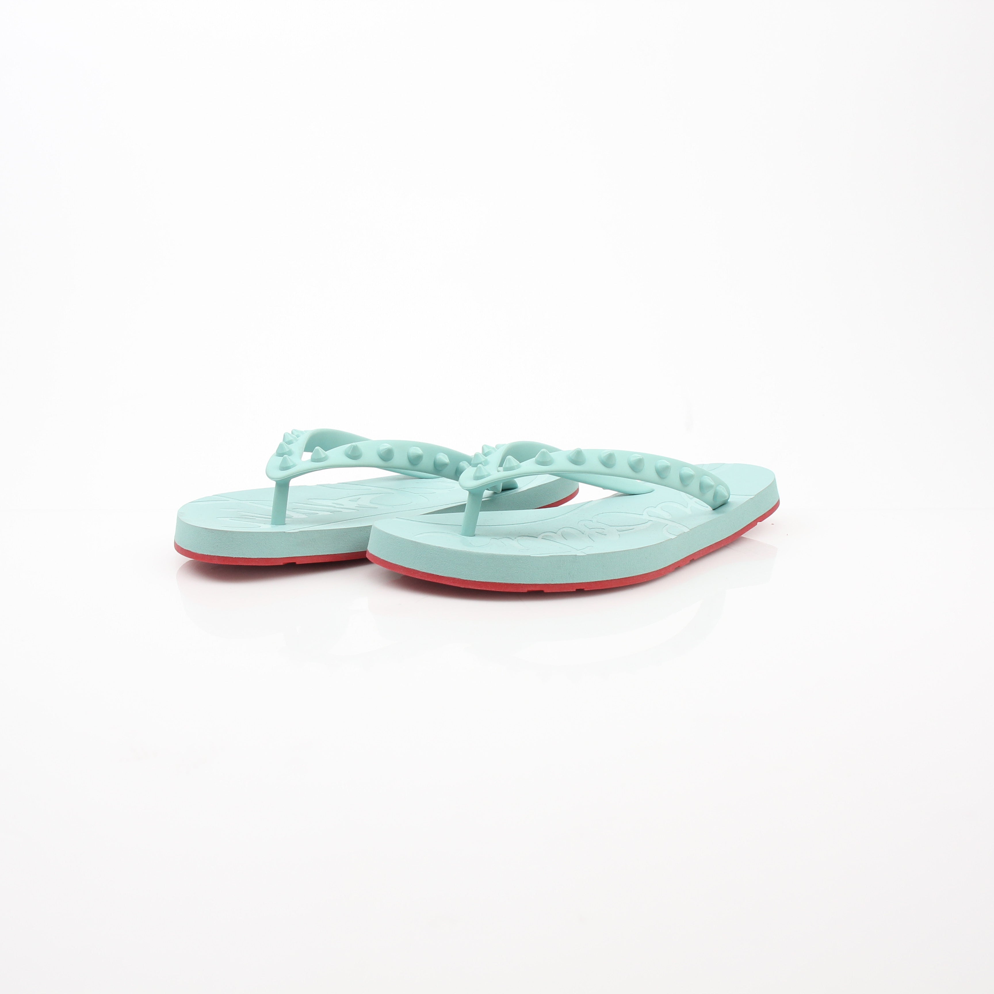Christian Louboutin Loubi Flip Aqua Rubber Flip Flop Sandals