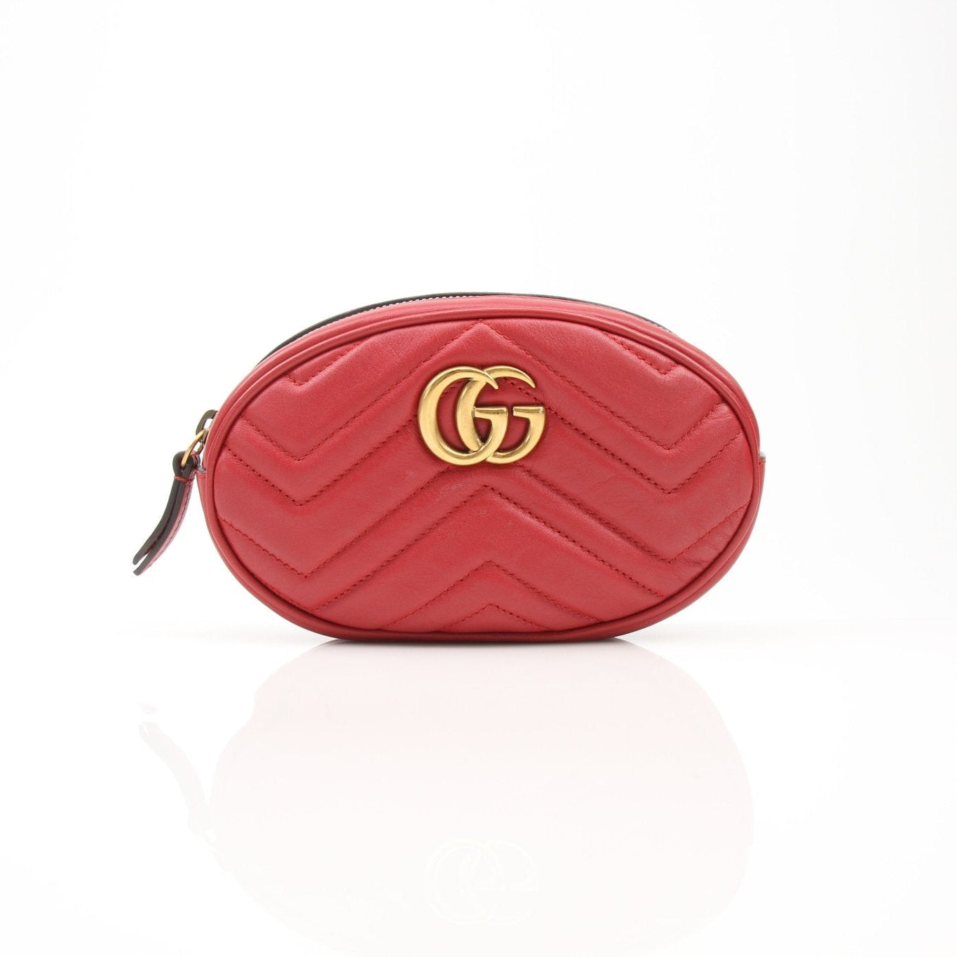 Gold & Beyond Gucci GG Marmont belt bag handbag with quilted leather and iconic double G logo on front.