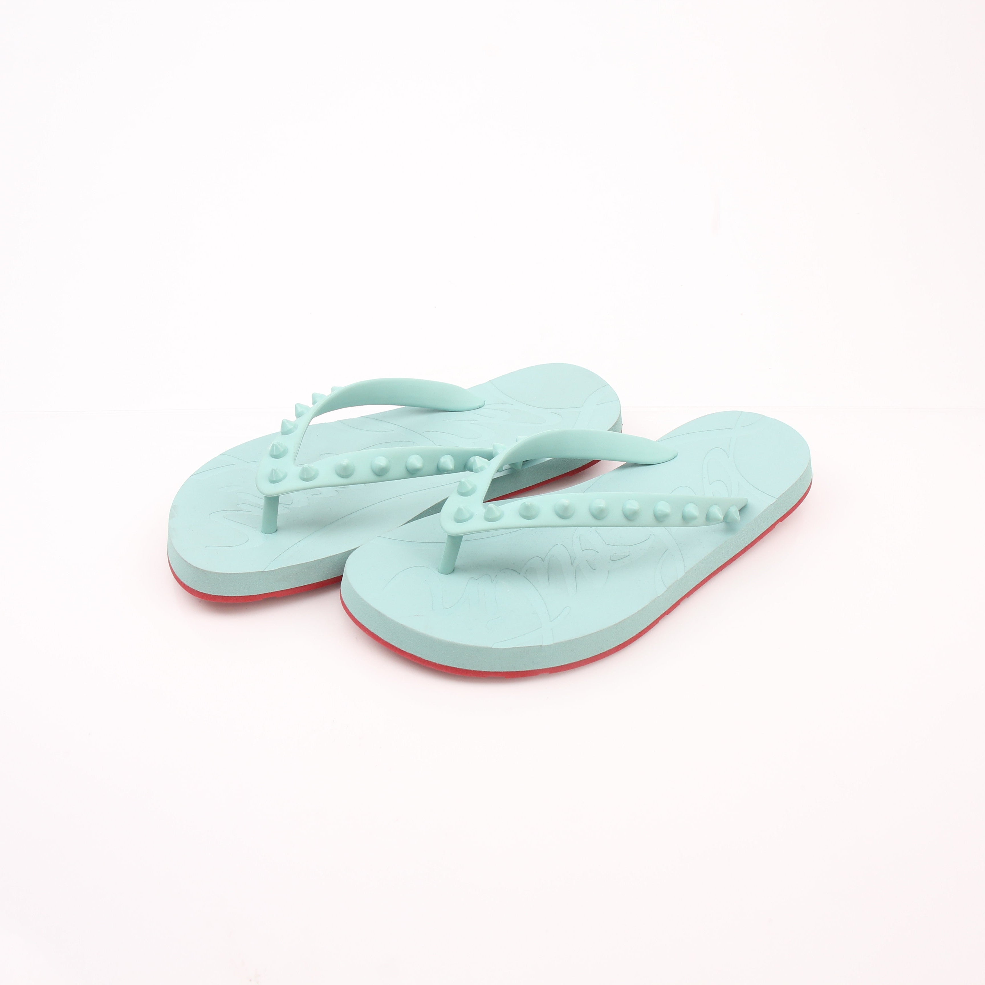 Christian Louboutin Loubi Flip Aqua Rubber Flip Flop Sandals