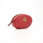 Gold & Beyond Gucci GG Marmont belt bag handbag with signature chevron pattern and gold-toned hardware, front view.
