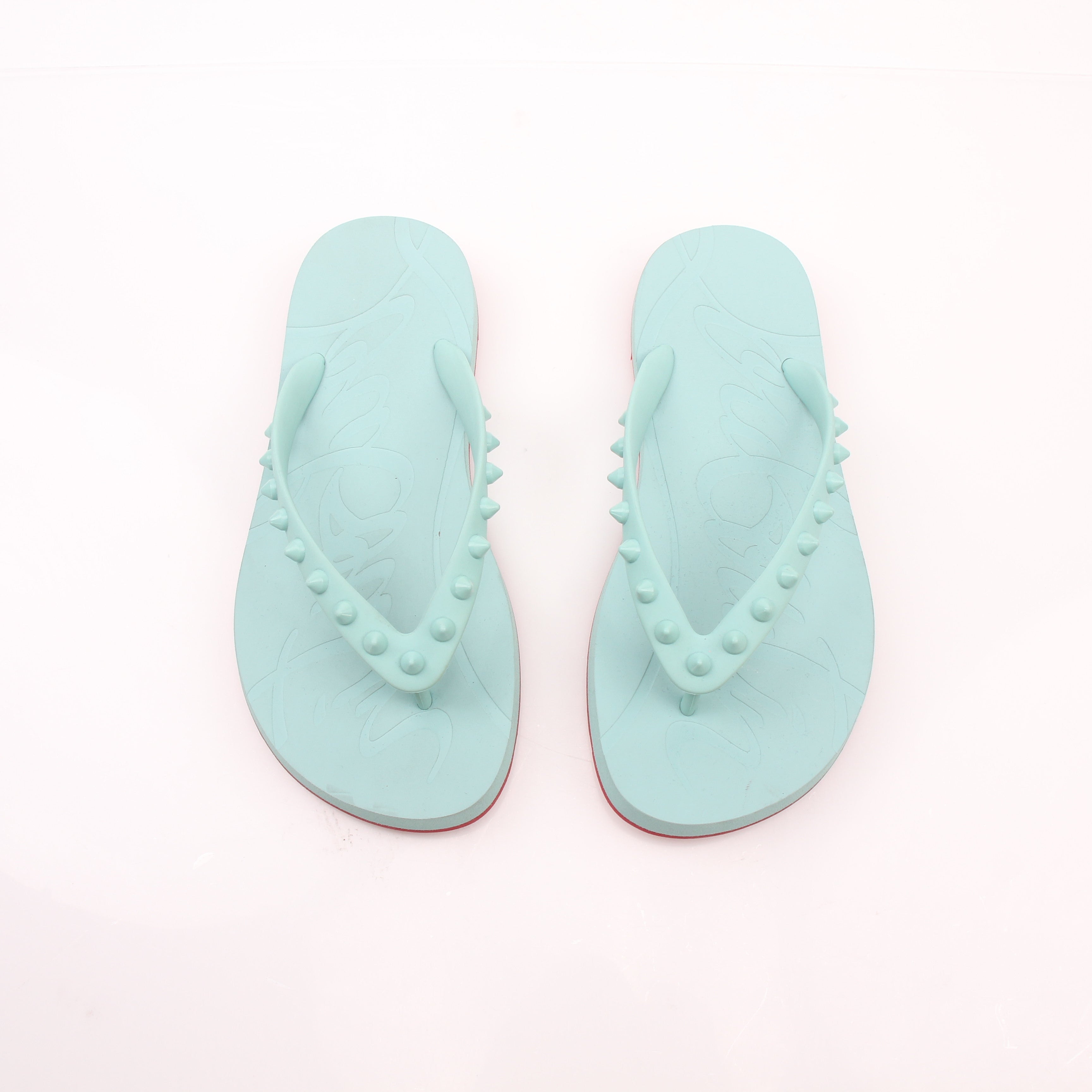 Christian Louboutin Loubi Flip Aqua Rubber Flip Flop Sandals