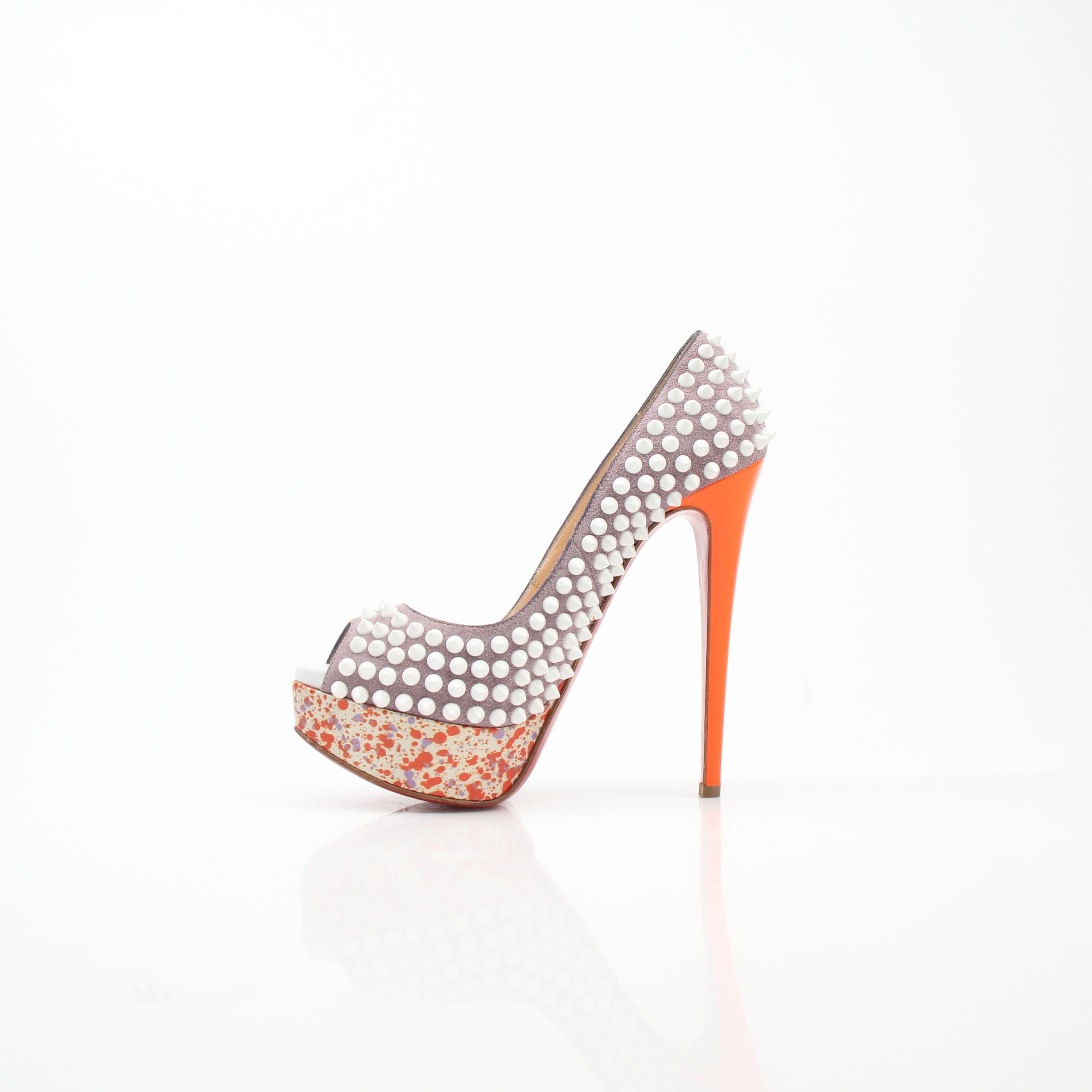Christian Louboutin Lady Peep Spike Suede Platform Pumps