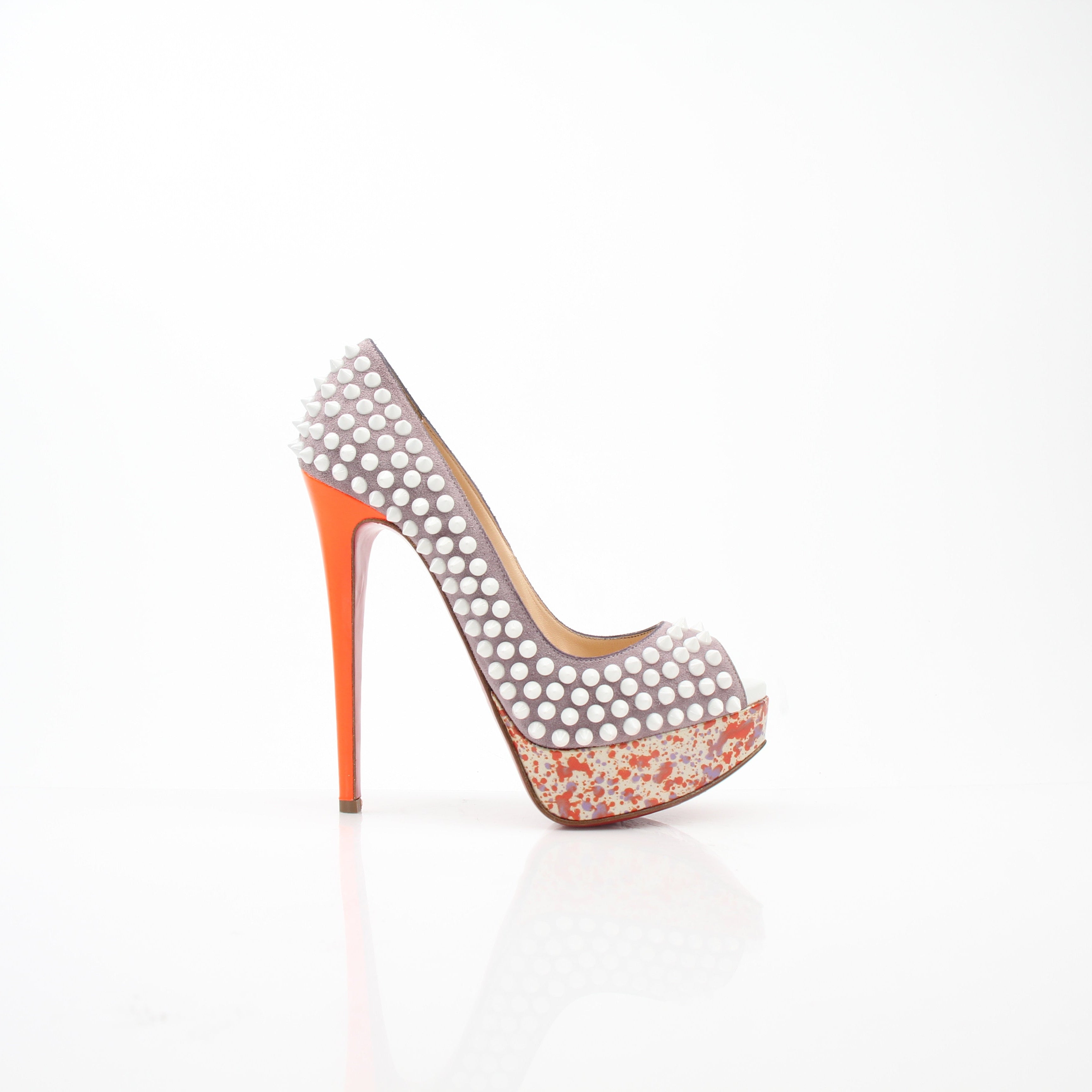 Christian Louboutin Lady Peep Spike Suede Platform Pumps