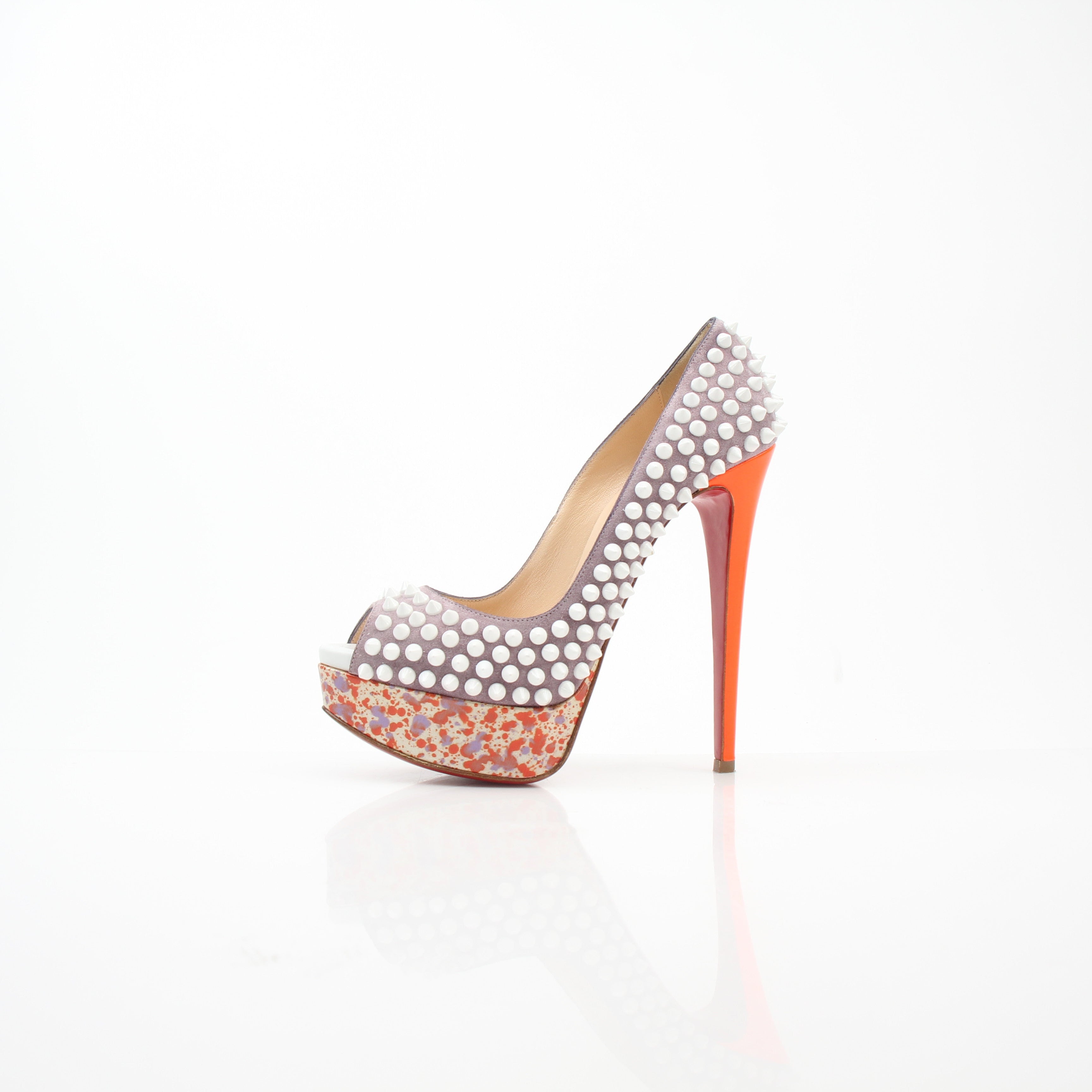 Christian Louboutin Lady Peep Spike Suede Platform Pumps