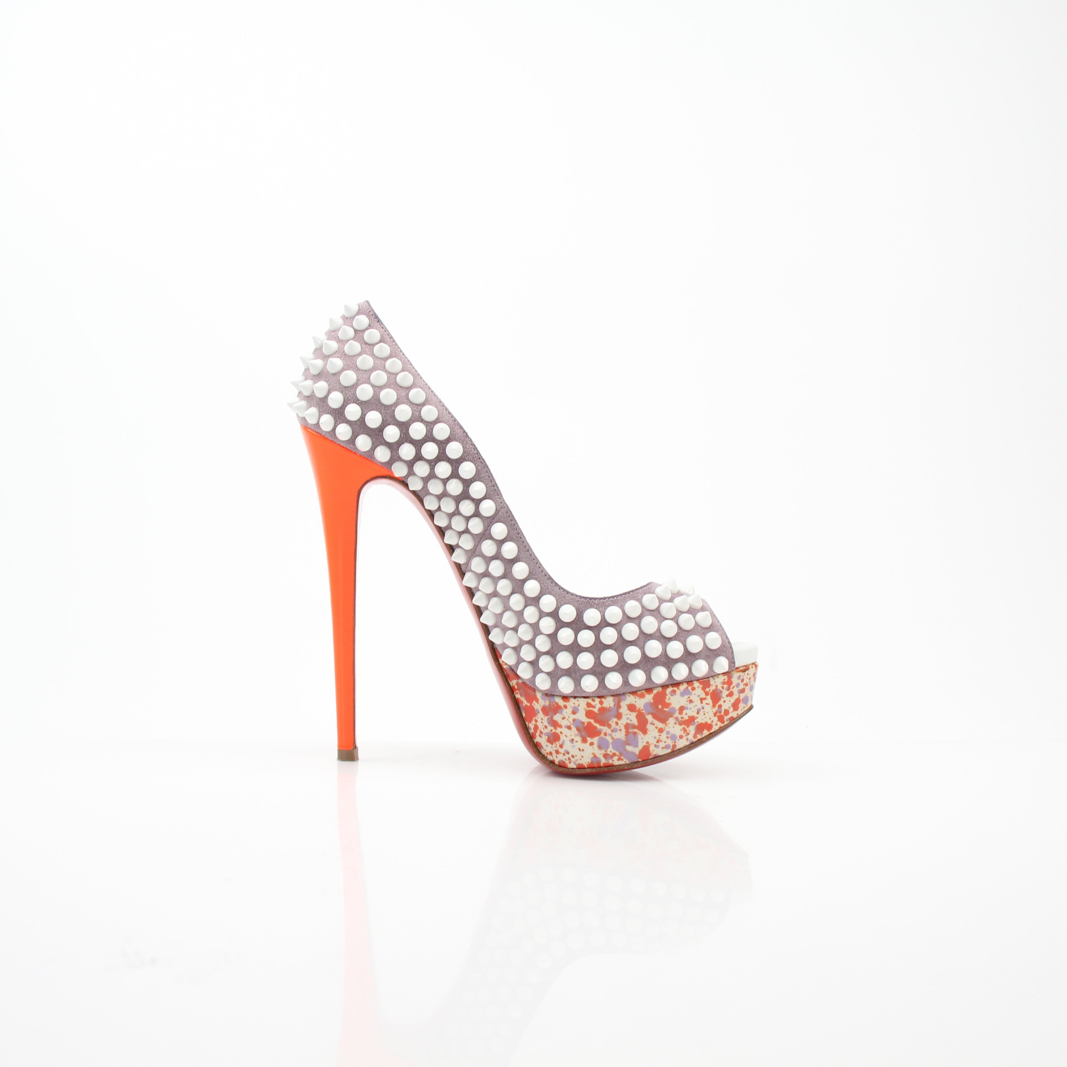 Christian Louboutin Lady Peep Spike Suede Platform Pumps