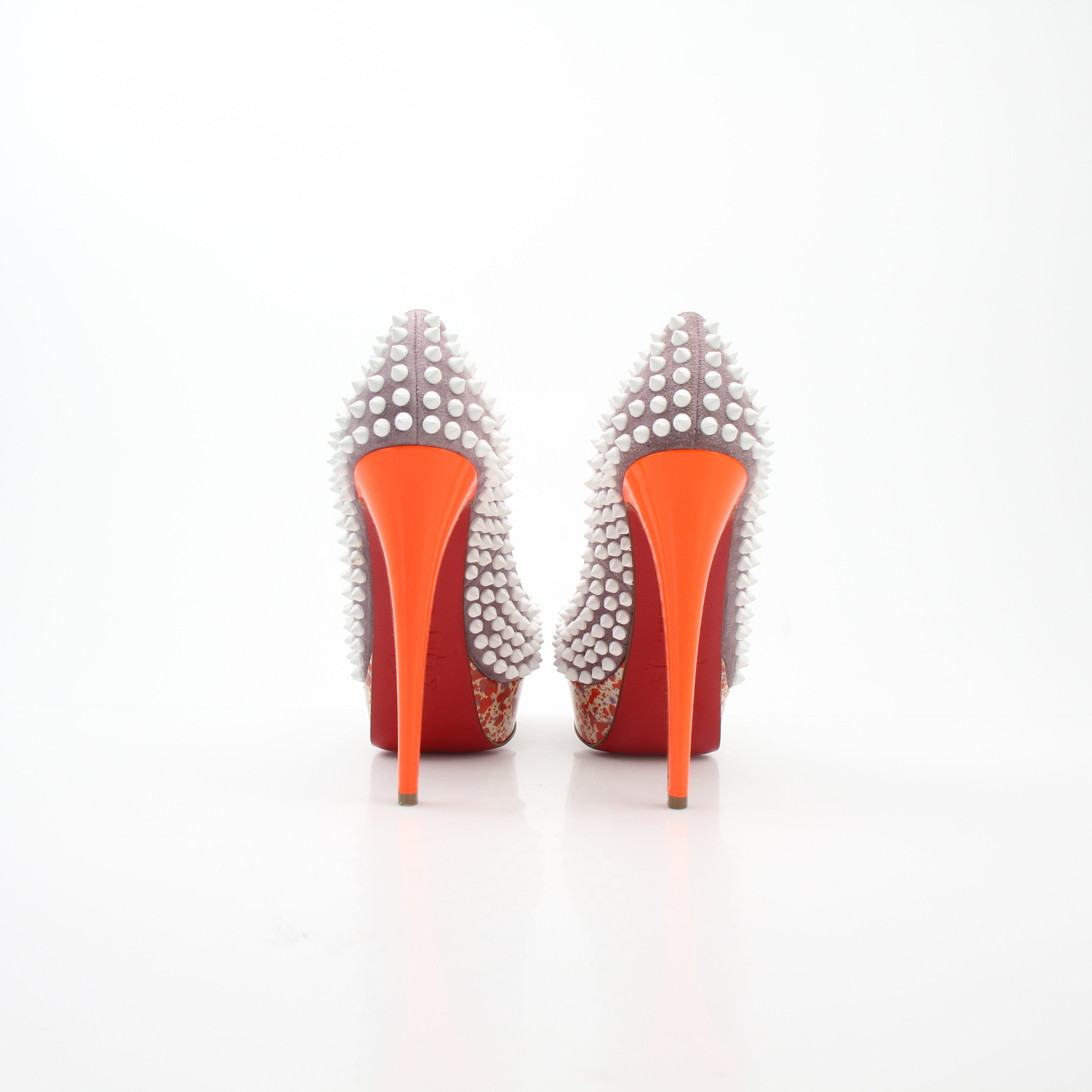 Christian Louboutin Lady Peep Spike Suede Platform Pumps
