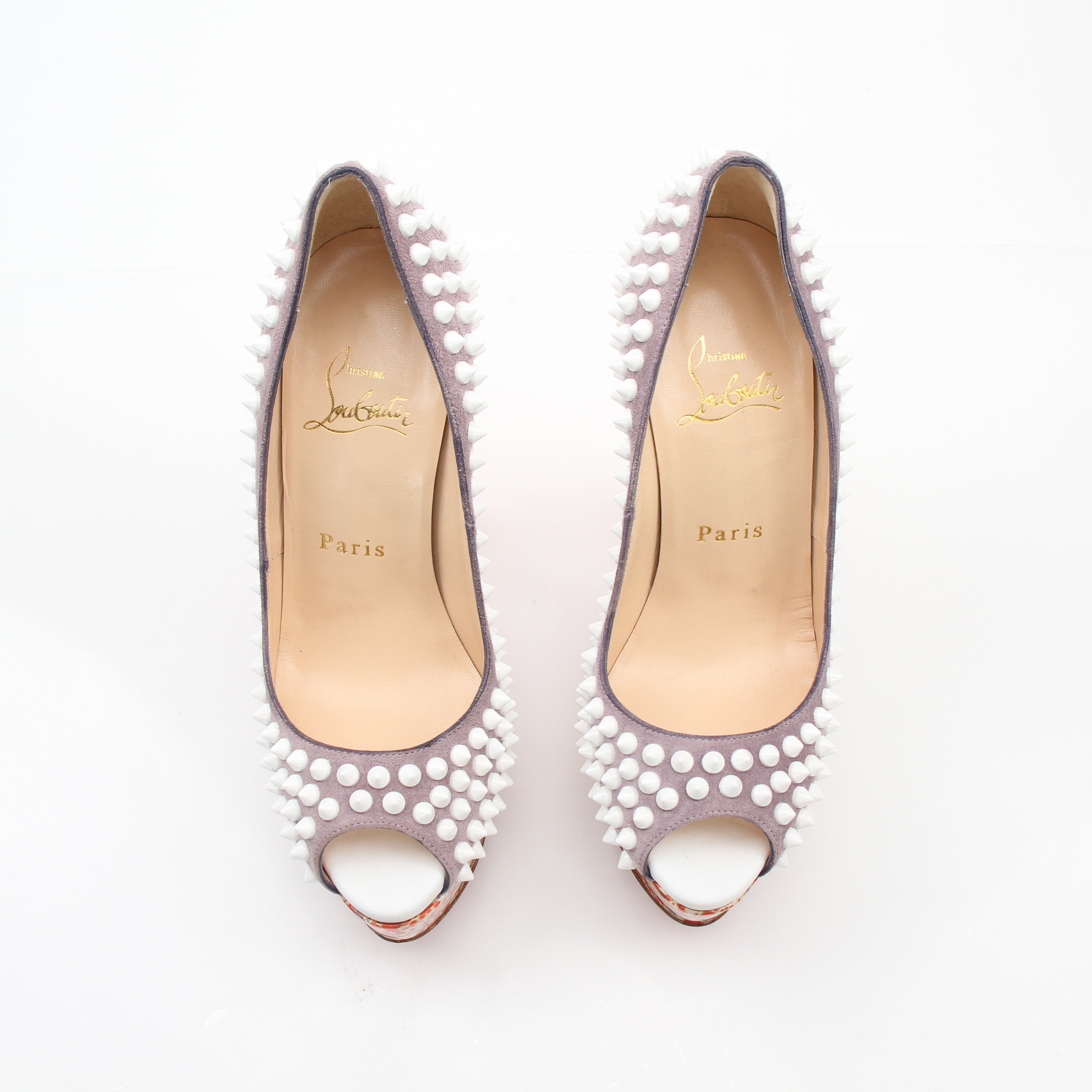 Christian Louboutin Lady Peep Spike Suede Platform Pumps