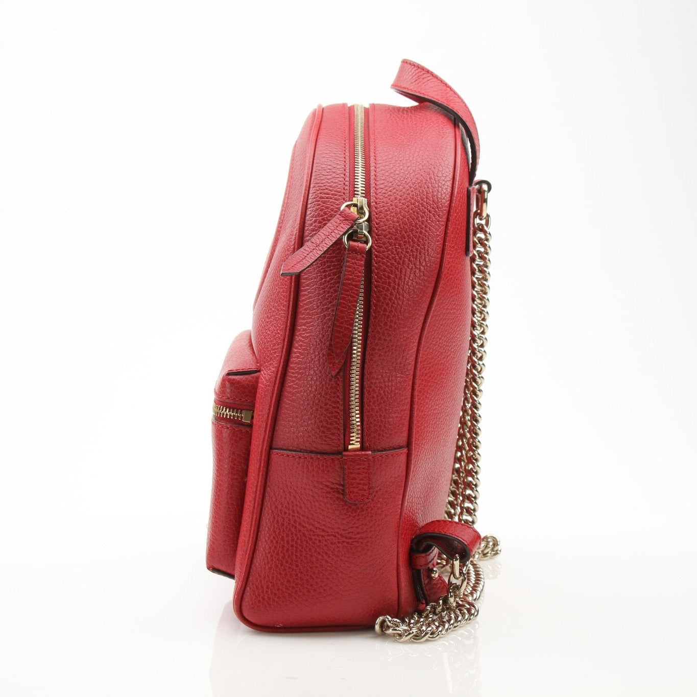 Gold & Beyond Gucci Soho Chain Backpack, a stylish travel bag with gold chain details and compact design.