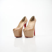 Christian Louboutin Highness 160 Nude Patent Leather Peep-Toe Platform Pumps