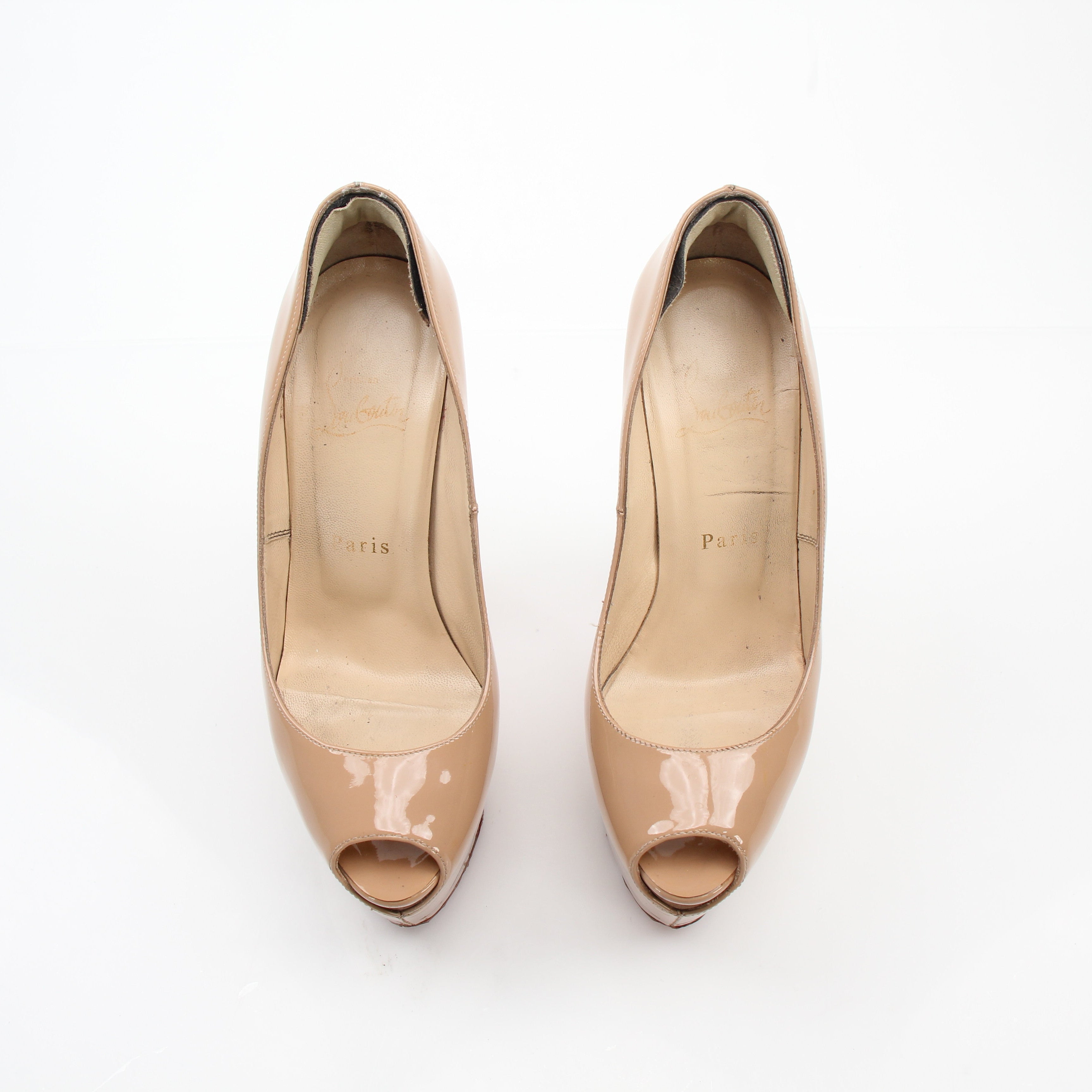 Christian Louboutin Highness 160 Nude Patent Leather Peep-Toe Platform Pumps