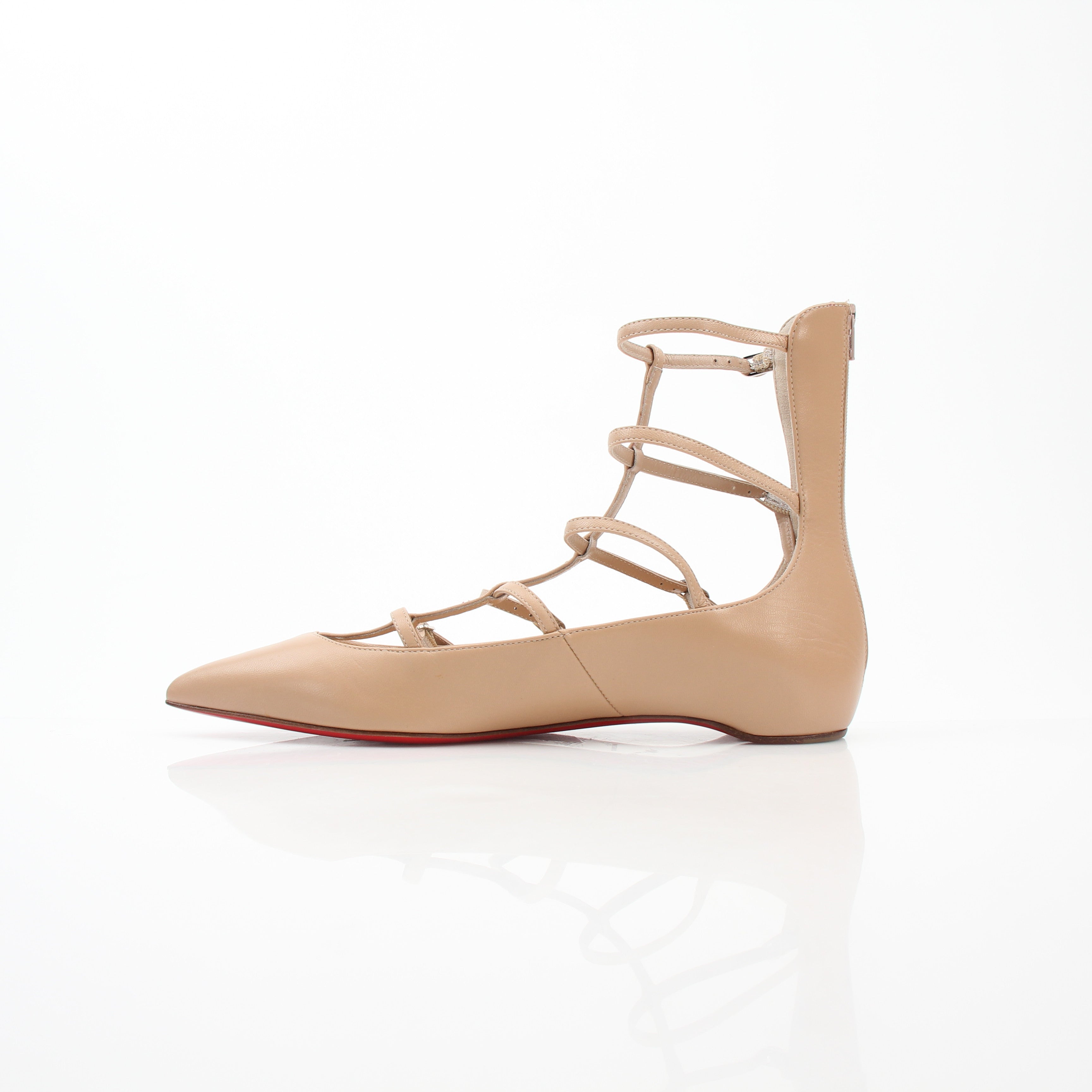 Christian Louboutin Toerless Muse Nude Leather Cage Ballet Flats