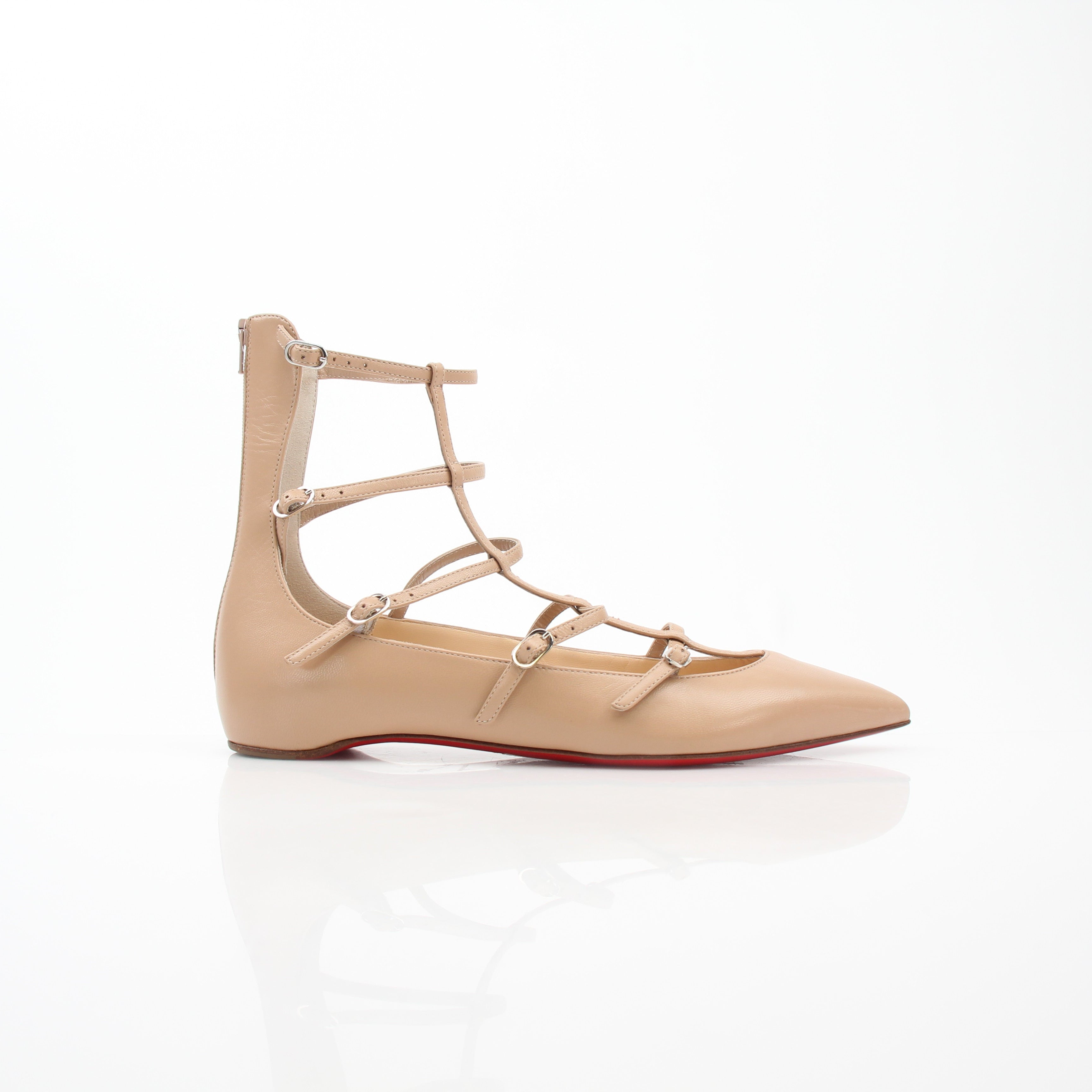 Christian Louboutin Toerless Muse Nude Leather Cage Ballet Flats