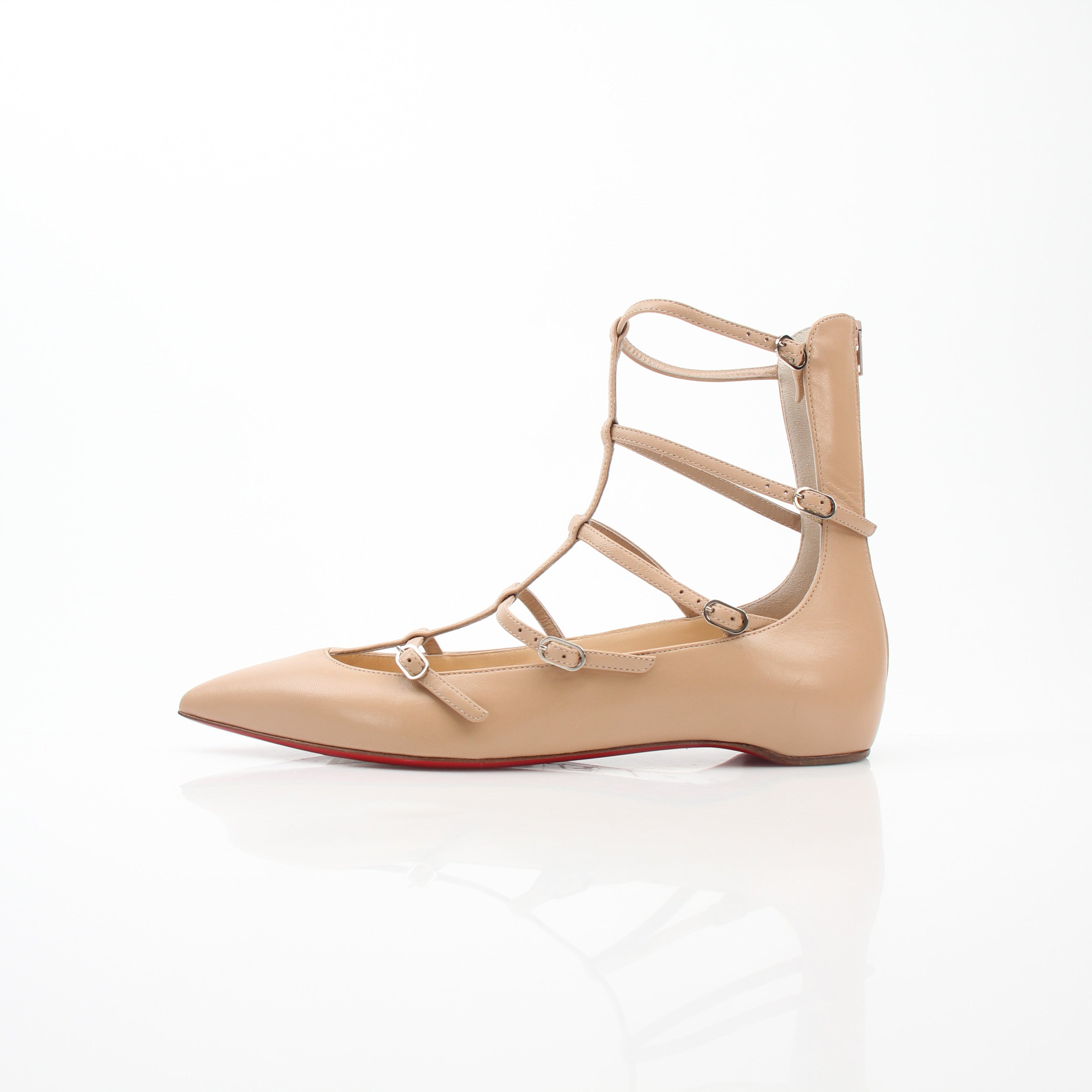 Christian Louboutin Toerless Muse Nude Leather Cage Ballet Flats
