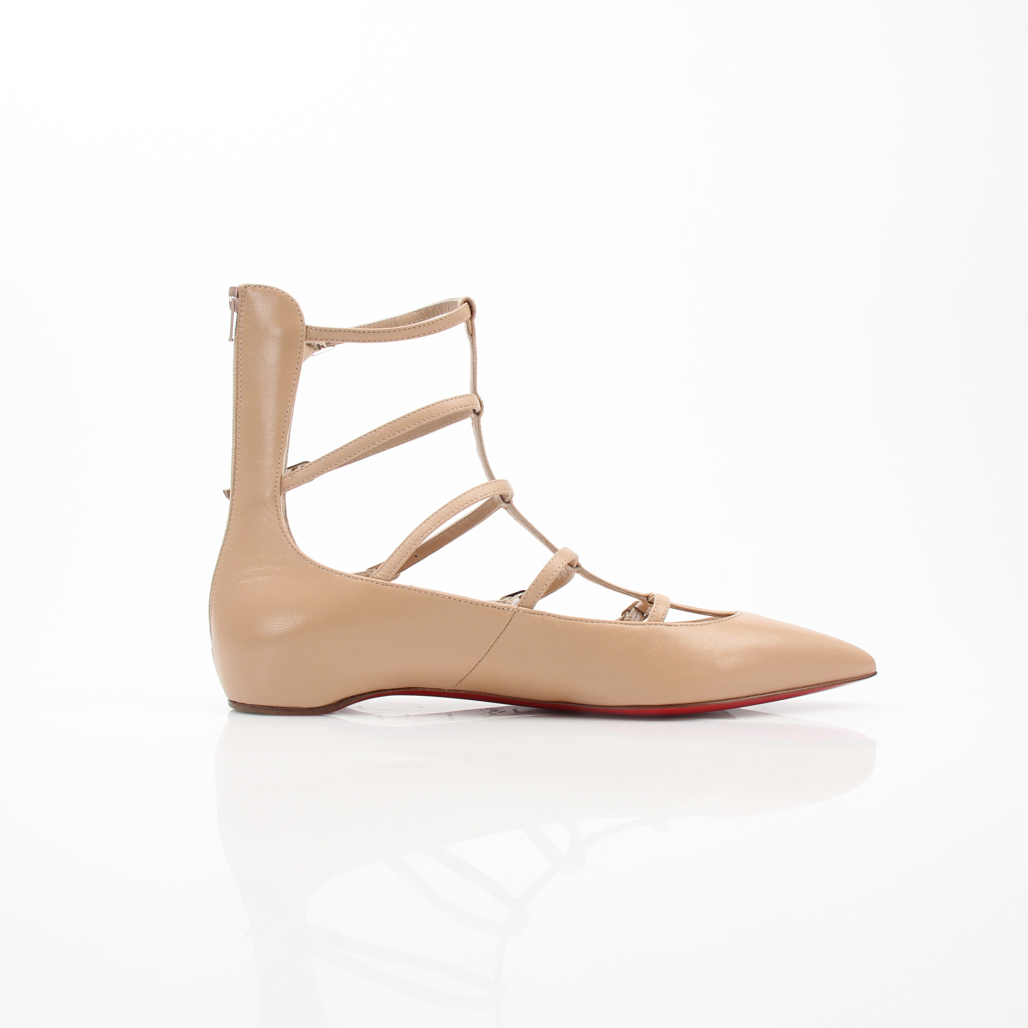 Christian Louboutin Toerless Muse Nude Leather Cage Ballet Flats