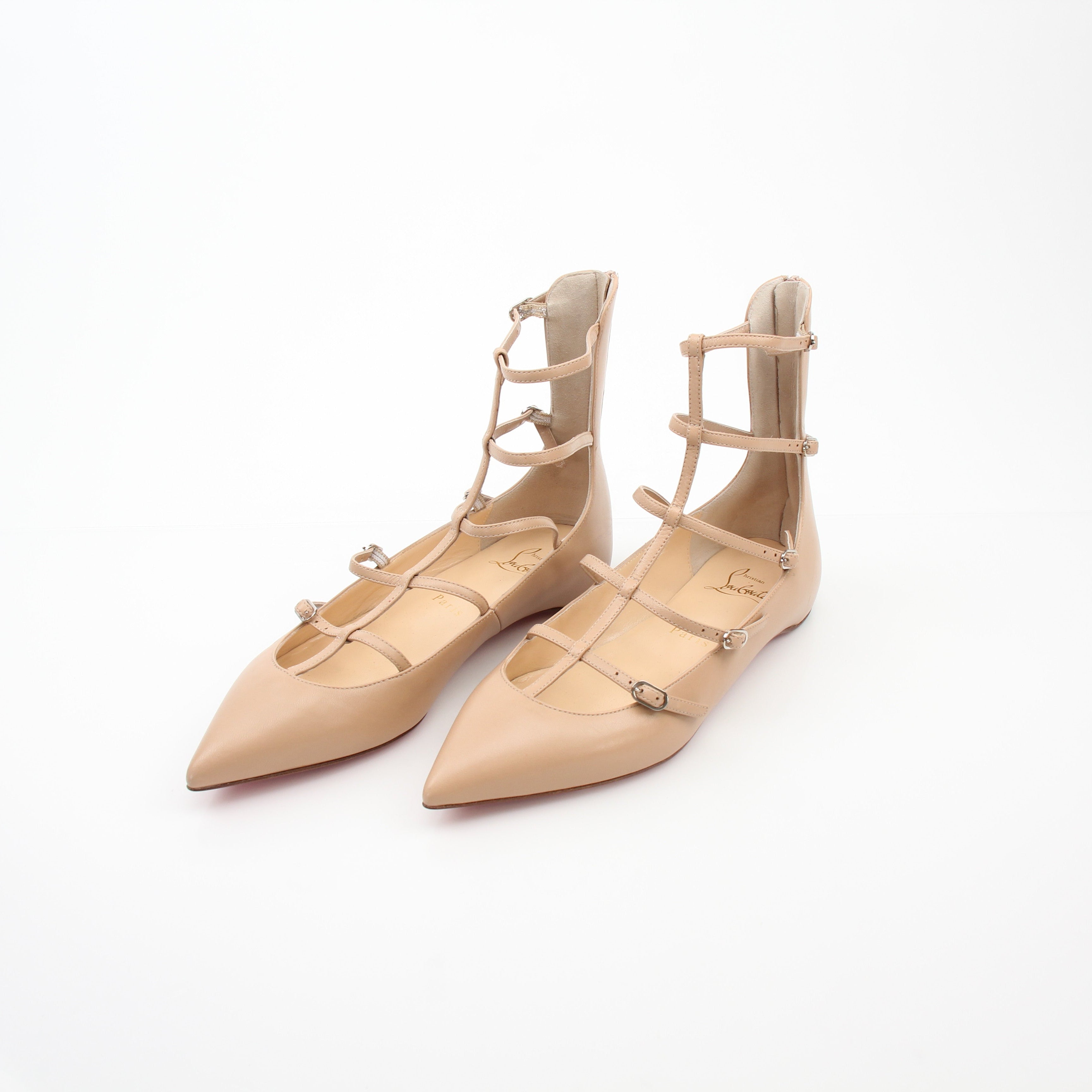 Christian Louboutin Toerless Muse Nude Leather Cage Ballet Flats