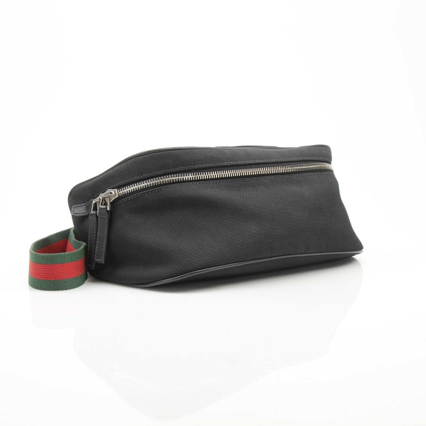 Gucci Techno Web Canvas waist bag with adjustable strap and gold-tone hardware, designed for stylish convenience.