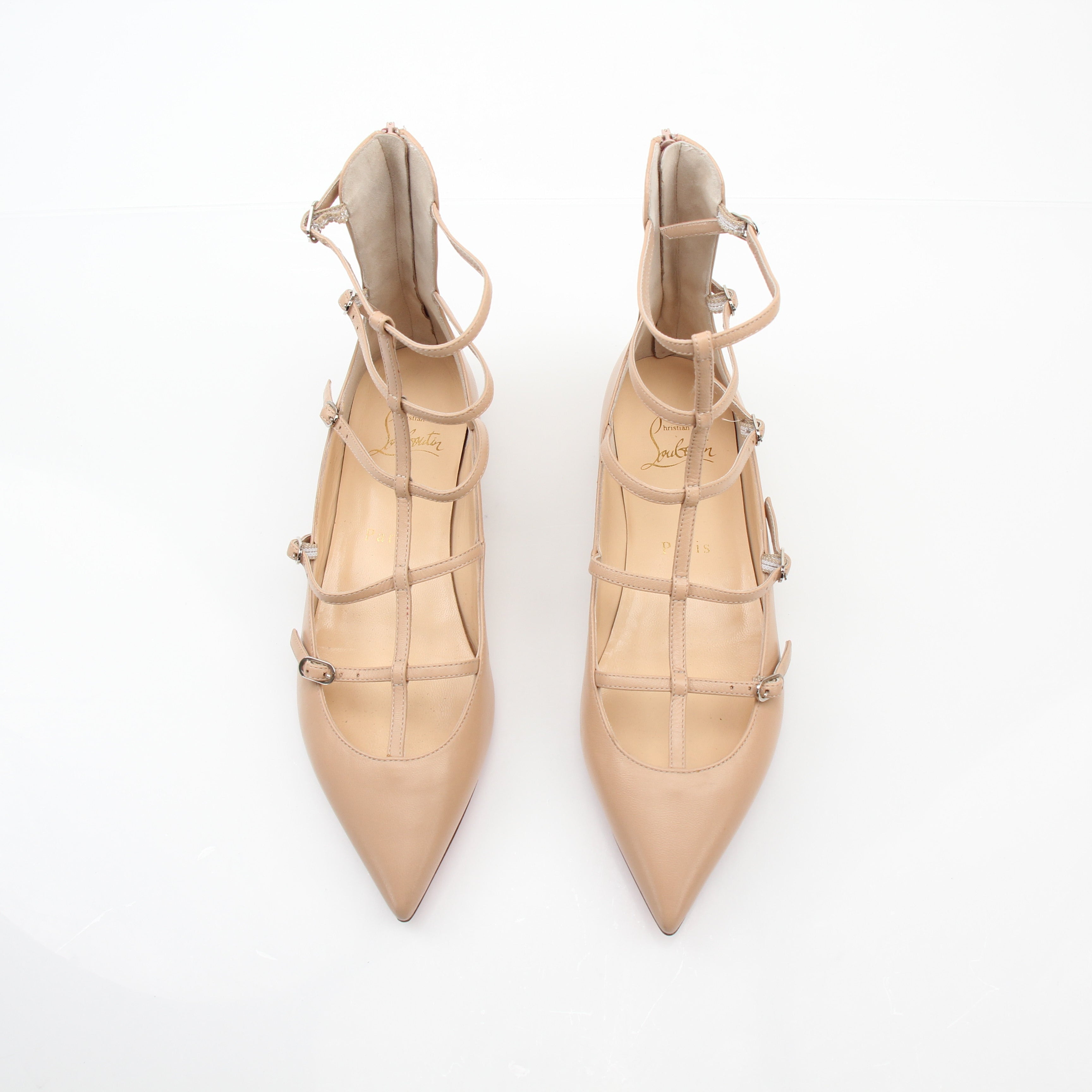 Christian Louboutin Toerless Muse Nude Leather Cage Ballet Flats