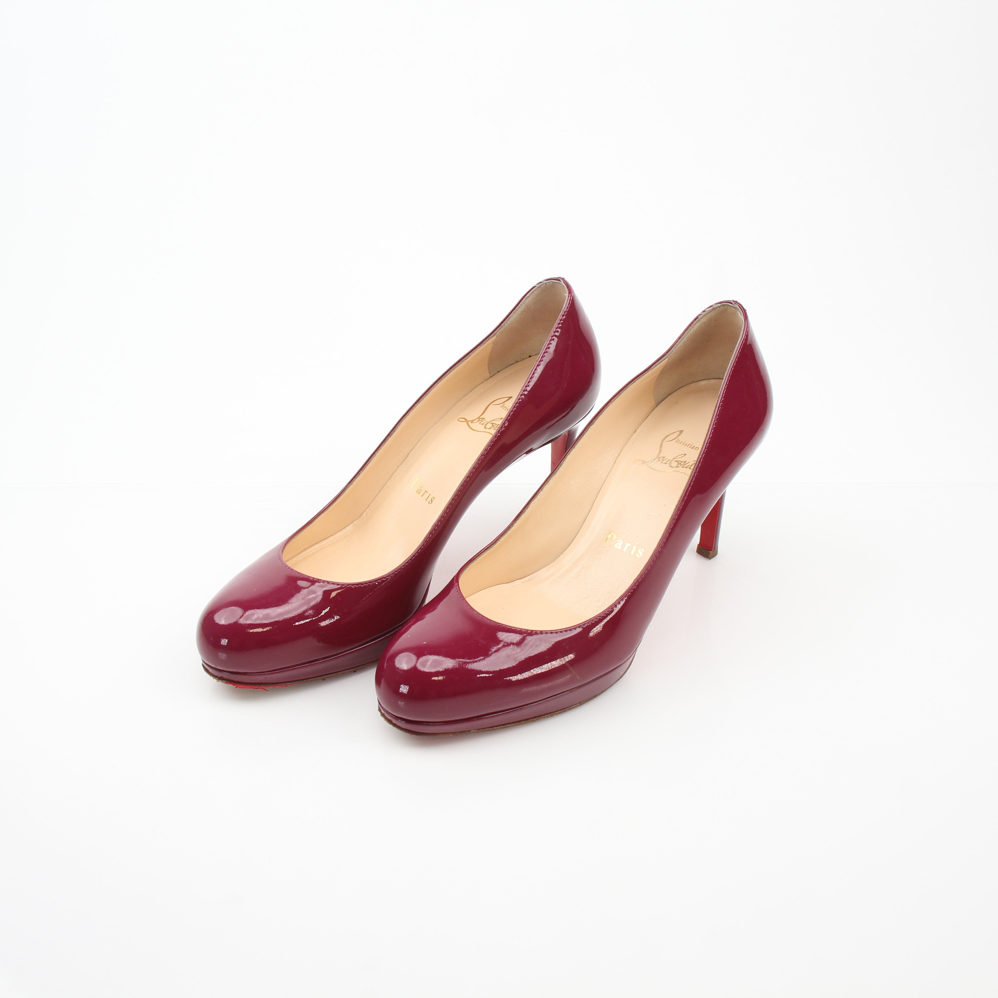Christian Louboutin New Simple 80 Burgundy Patent Leather Pumps