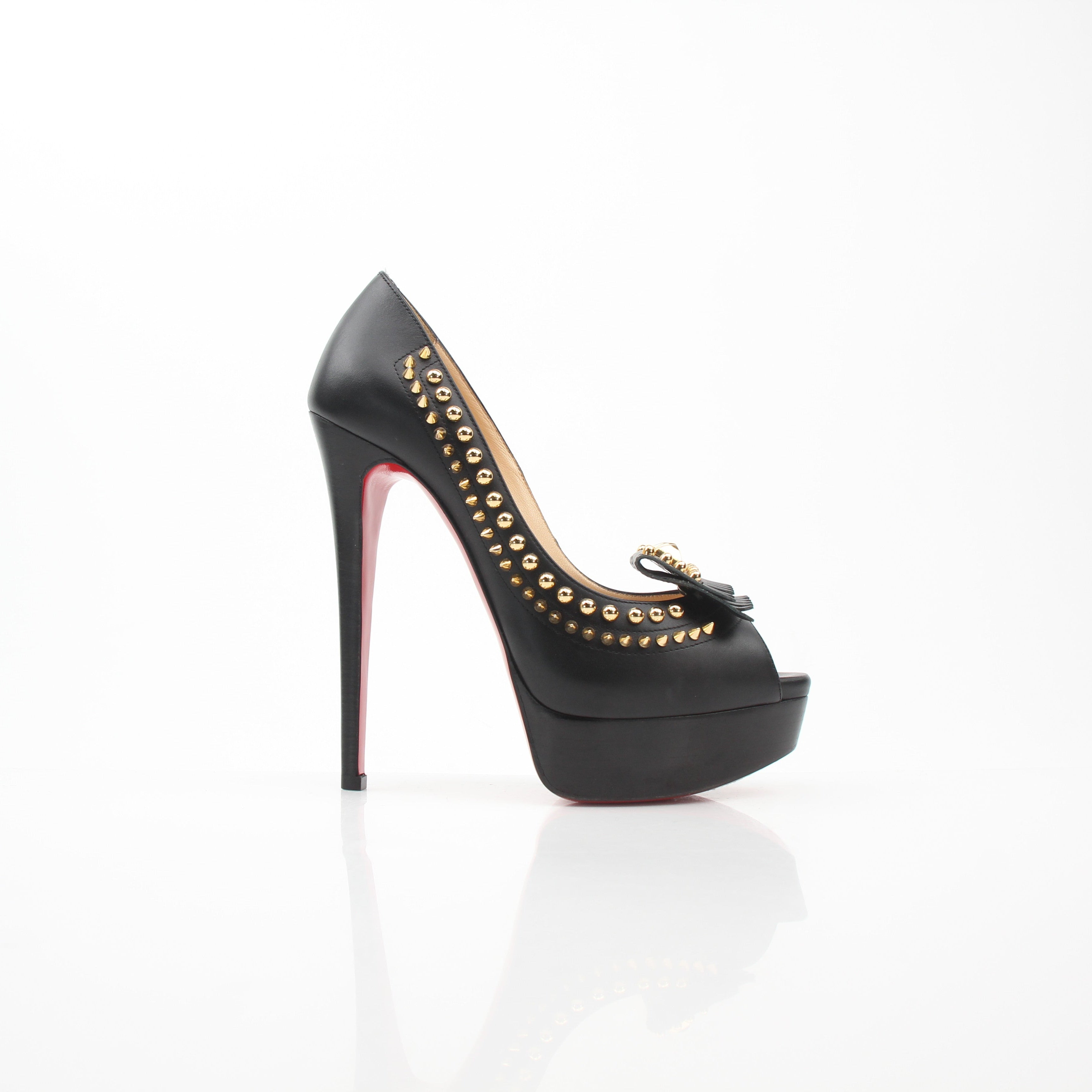 Christian Louboutin Lady Chichi 150 Black Leather Studded Platform Pumps