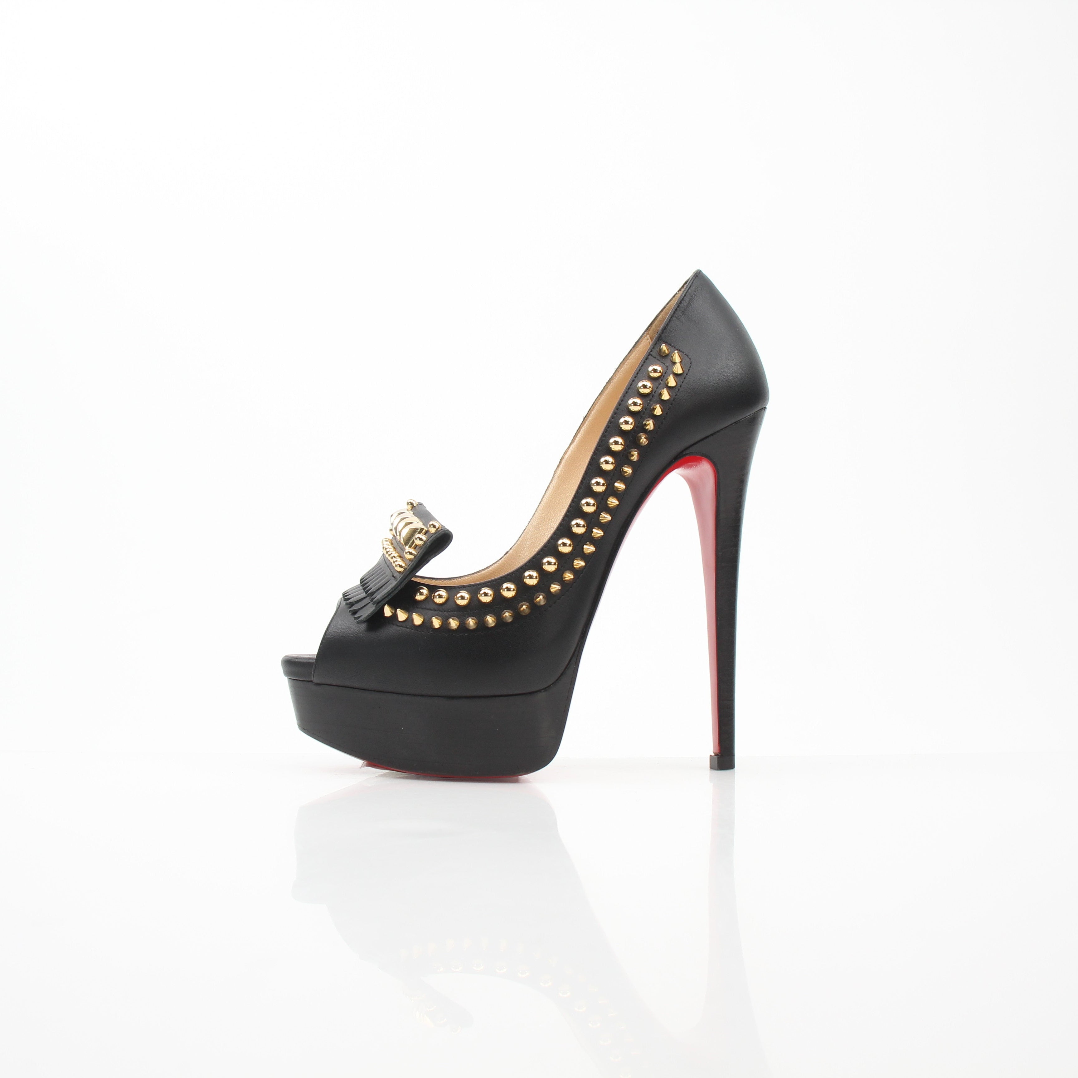 Christian Louboutin Lady Chichi 150 Black Leather Studded Platform Pumps