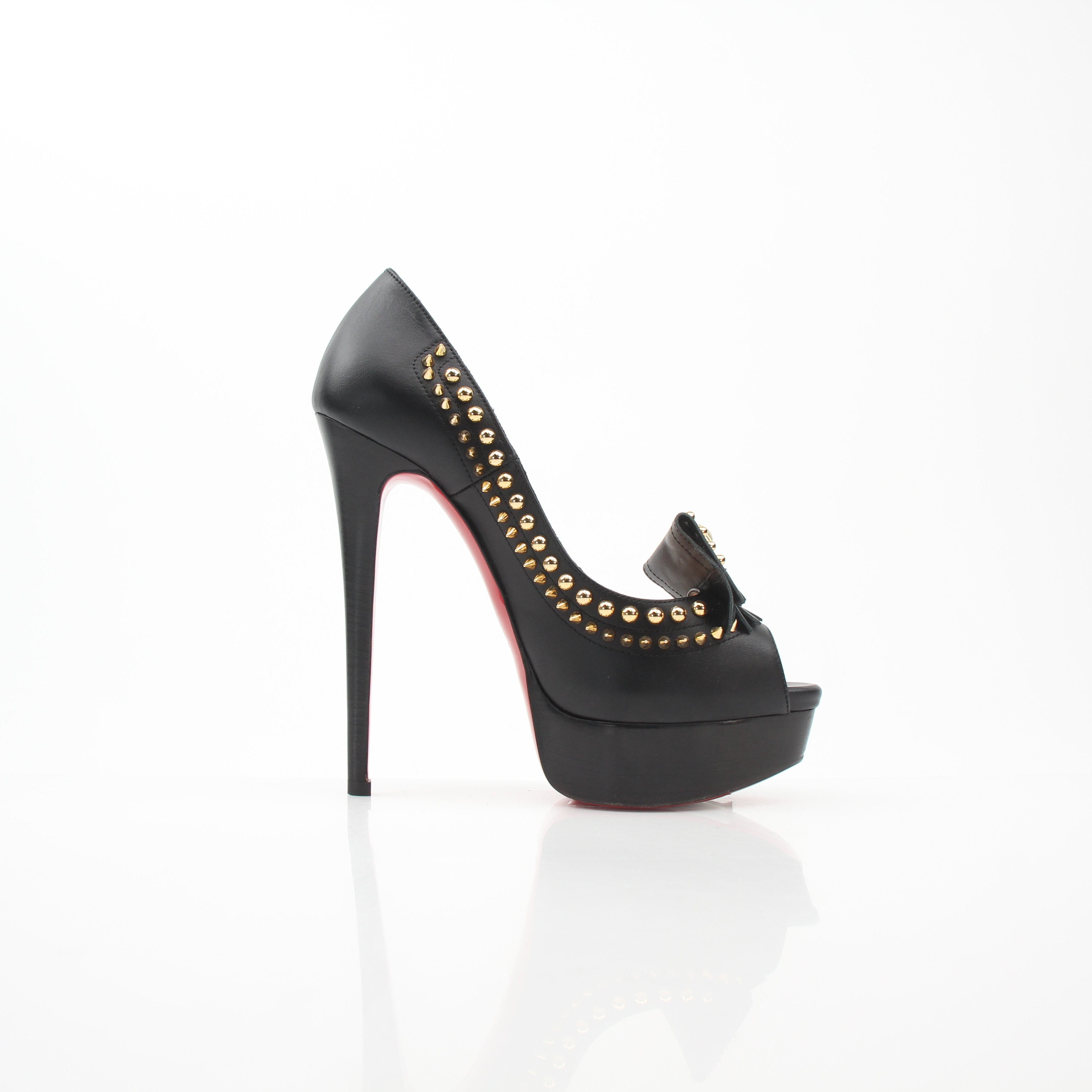 Christian Louboutin Lady Chichi 150 Black Leather Studded Platform Pumps