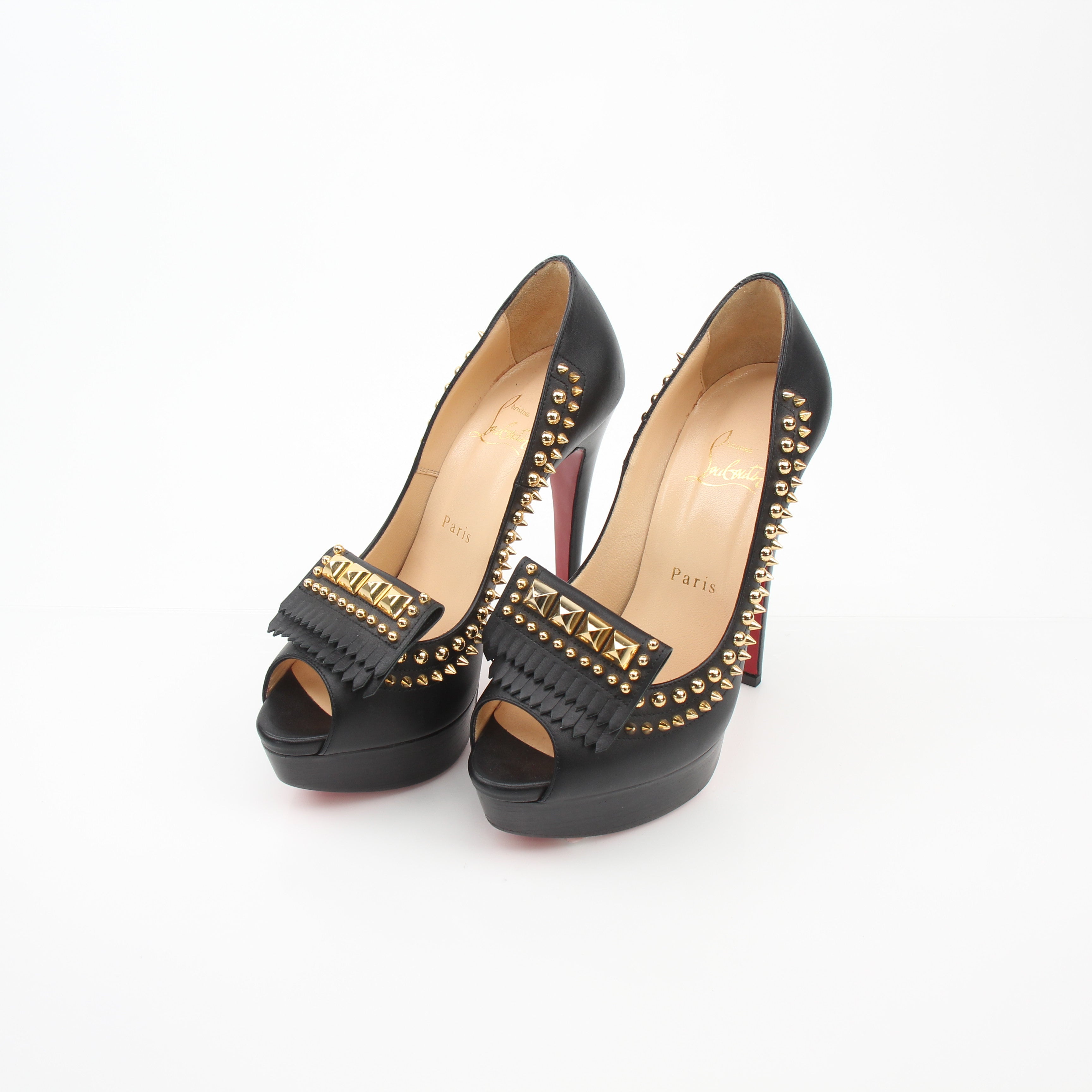 Christian Louboutin Lady Chichi 150 Black Leather Studded Platform Pumps