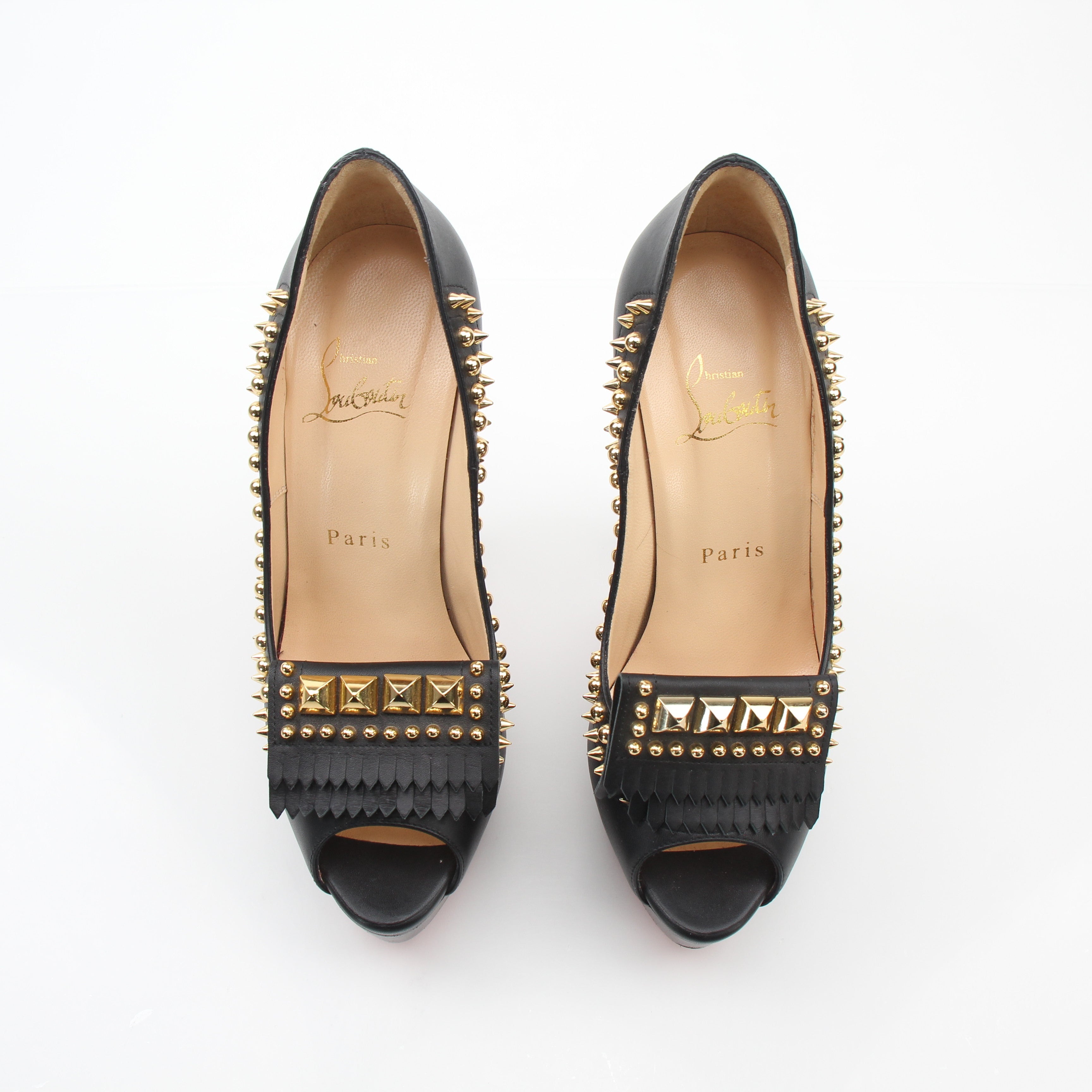 Christian Louboutin Lady Chichi 150 Black Leather Studded Platform Pumps