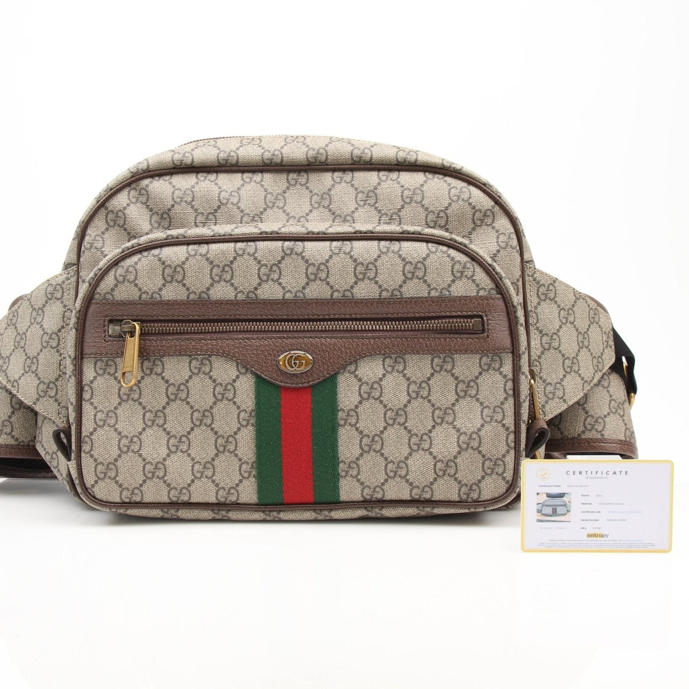 Gold & Beyond Gucci GG Ophidia belt bag handbag with signature pattern and adjustable strap, stylish and compact accessory.