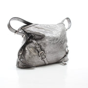 Givenchy Voyou medium metallic silver calfskin shoulder handbag with chain strap and sleek design.