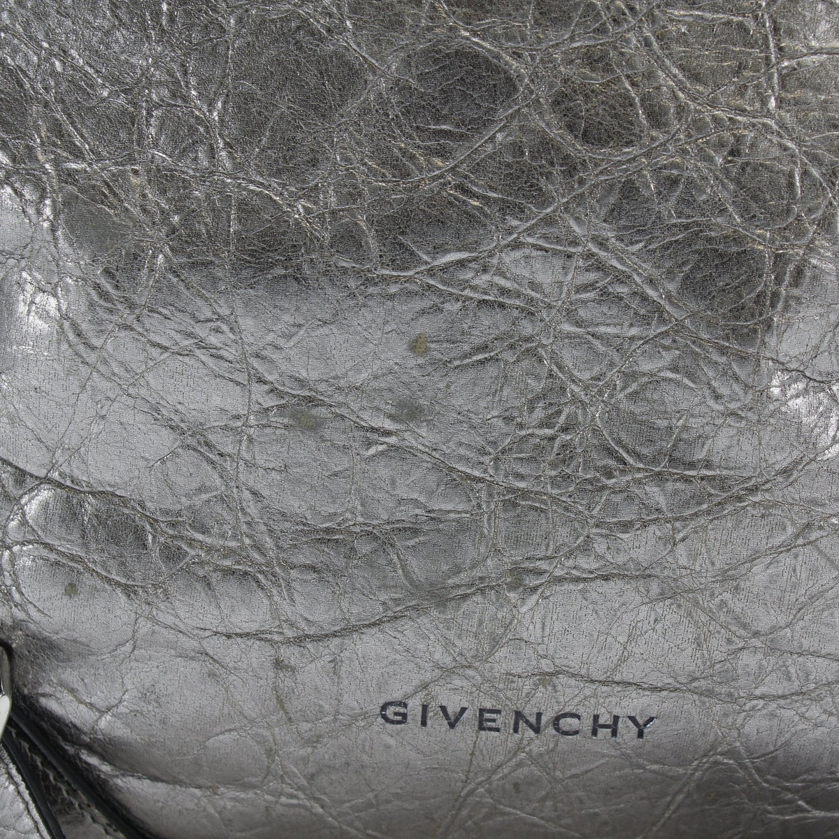 Givenchy Voyou Medium Metallic Silver Calfskin Shoulder Bag, stylish handbag with silver finish and shoulder strap, designed by Givenchy.