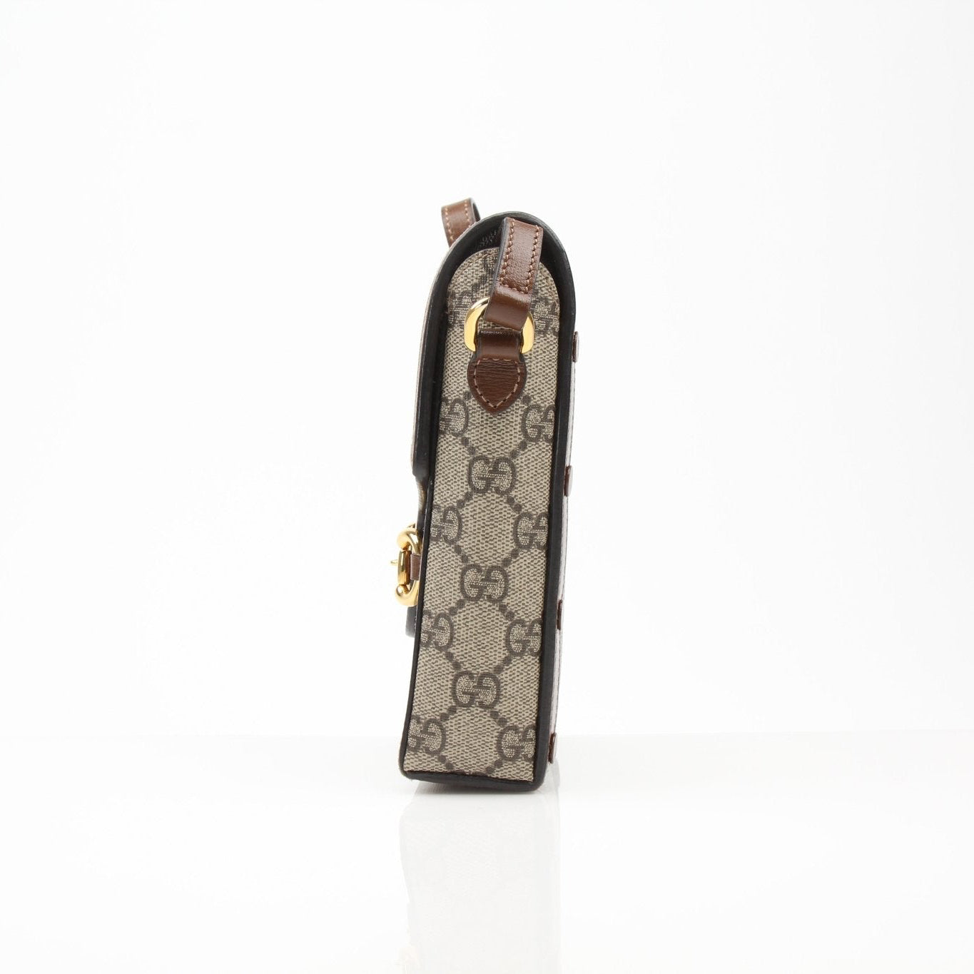 Gucci GG Supreme Horsebit Mini Crossbody Purse handbag with leather strap and gold hardware, stylish designer accessory.