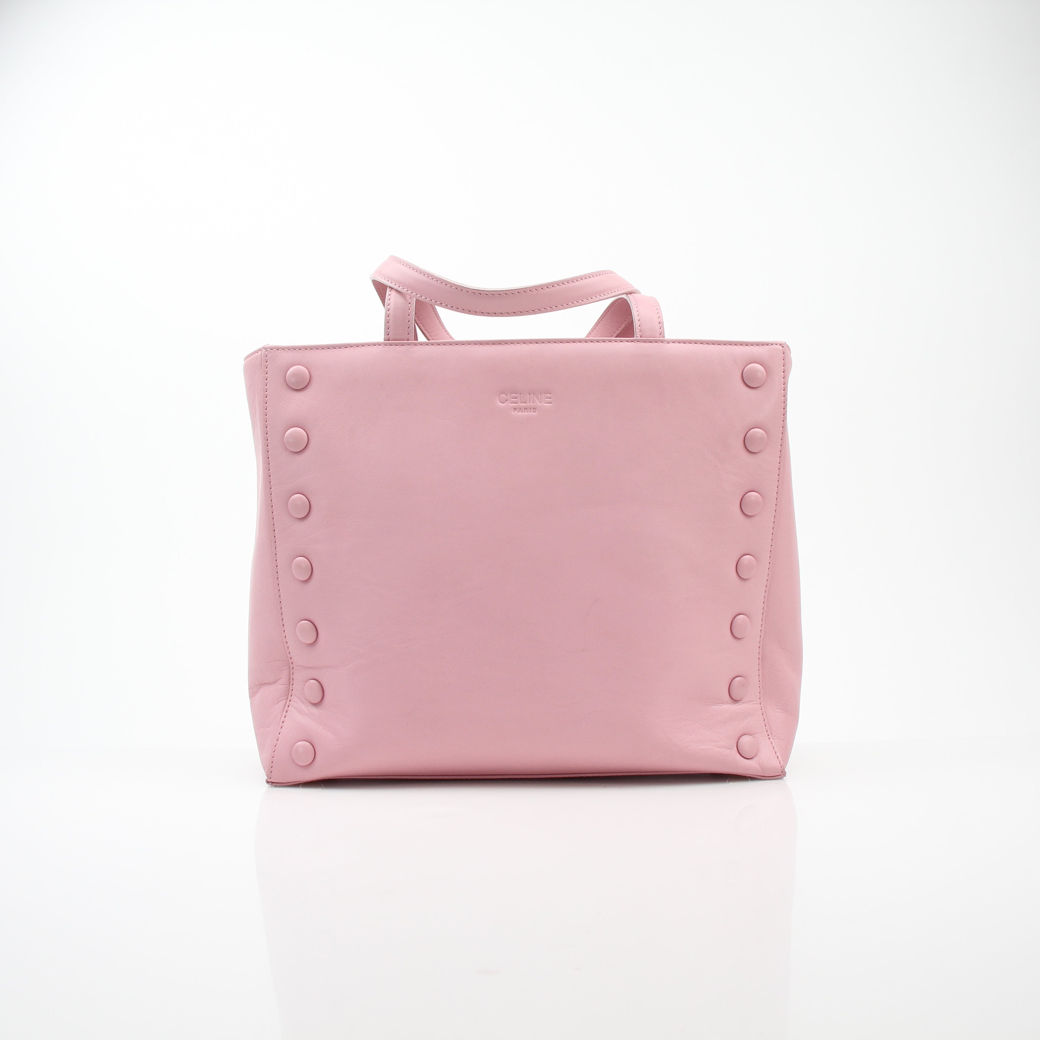 Celine Button Detail Pink Leather Square Tote Bag